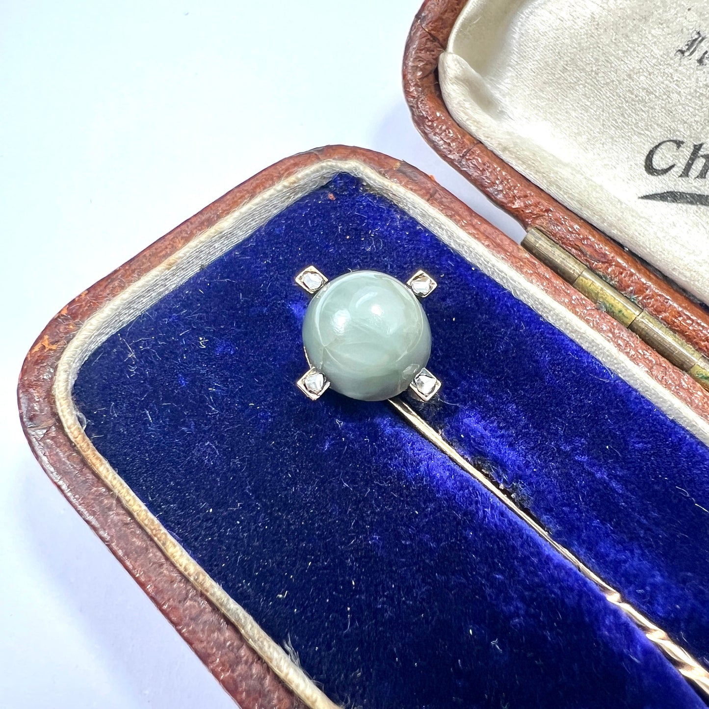Victorian 9CT Gold Rose Cut Diamond Green Stone Stick Pin