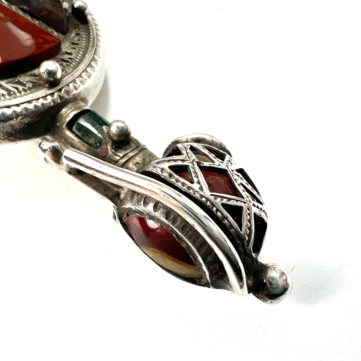 Large Victorian Scottish Agate Silver Sword and Shield Brooch