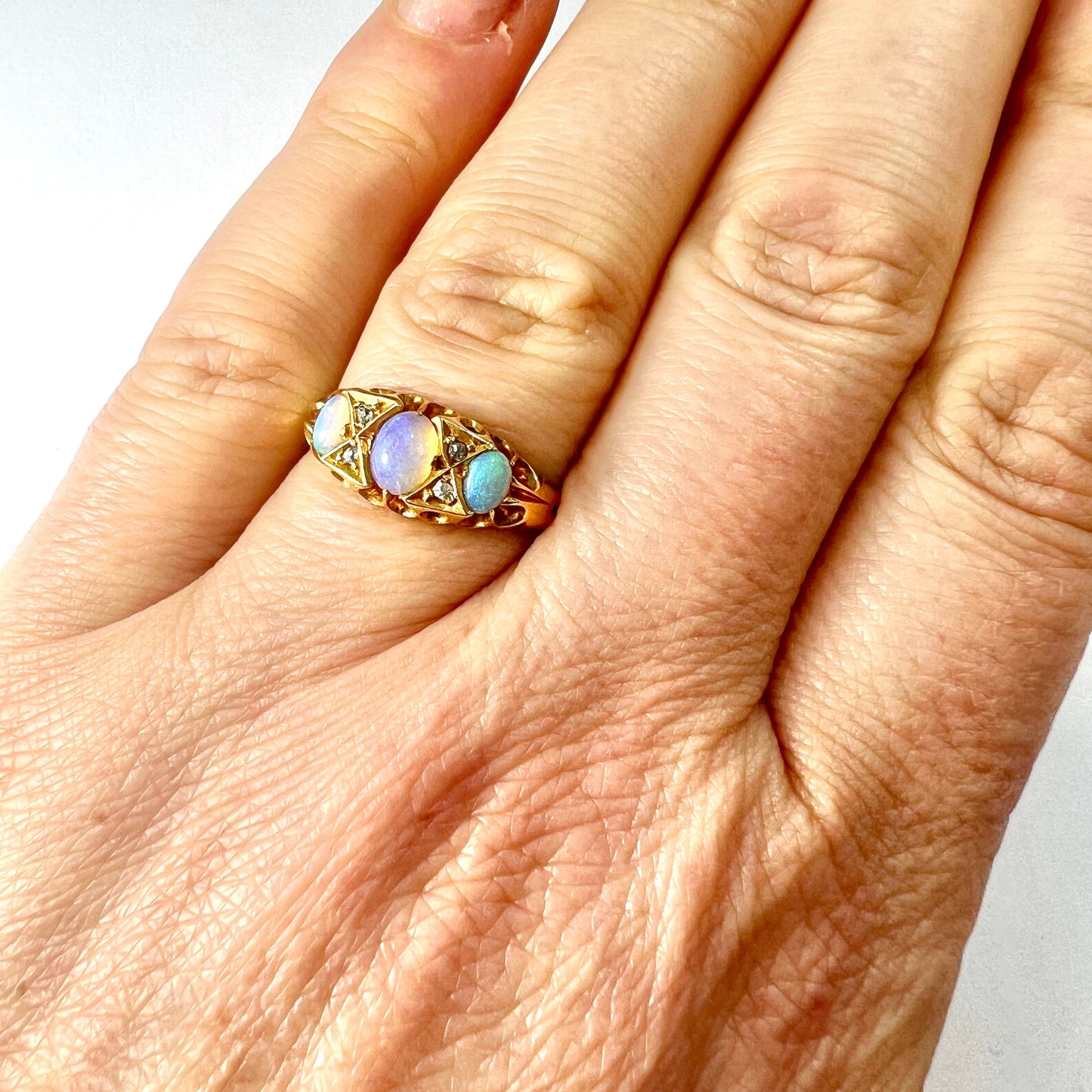 Victorian 18CT Gold Opal and Diamond Ring