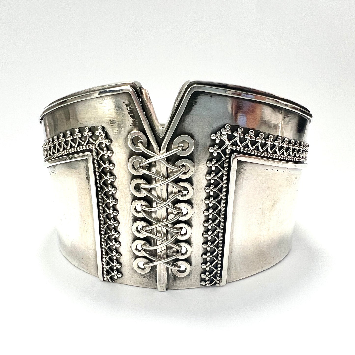 Rare Victorian Sterling Silver Corset Bangle