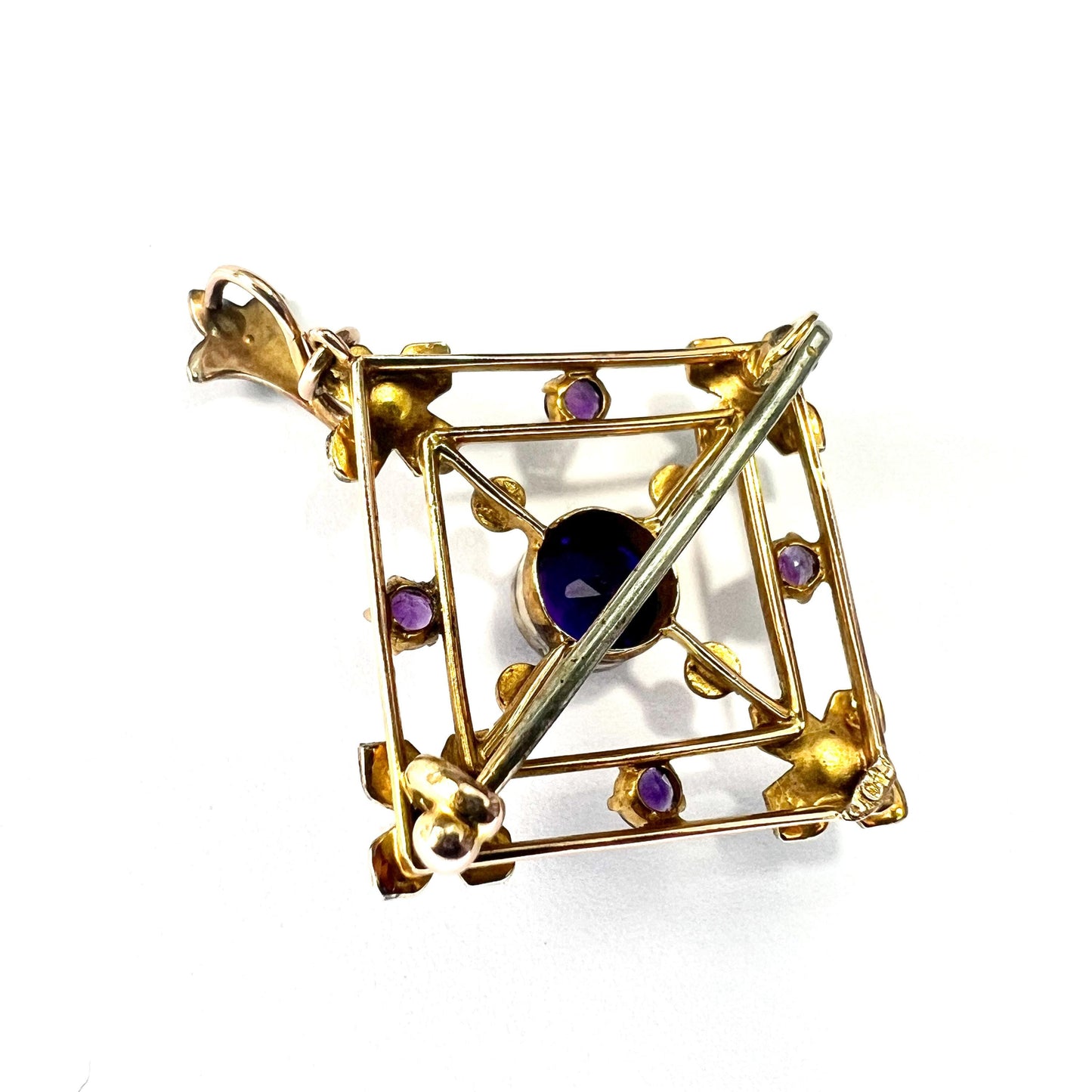 Edwardian 9CT Gold Amethyst Pearl Lavalier Pendant