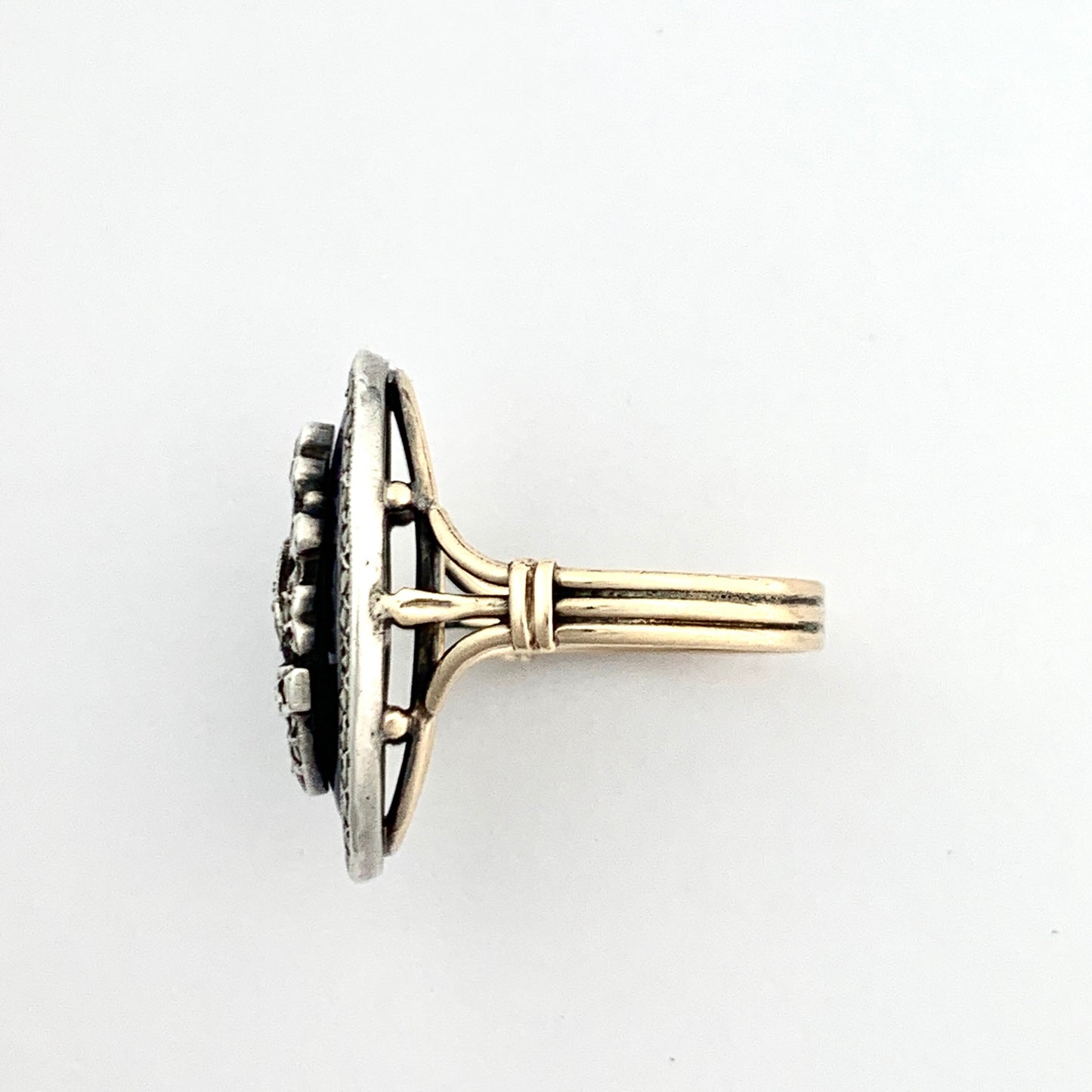 Victorian Blue Enamel Marcasite Gold and Silver Ring