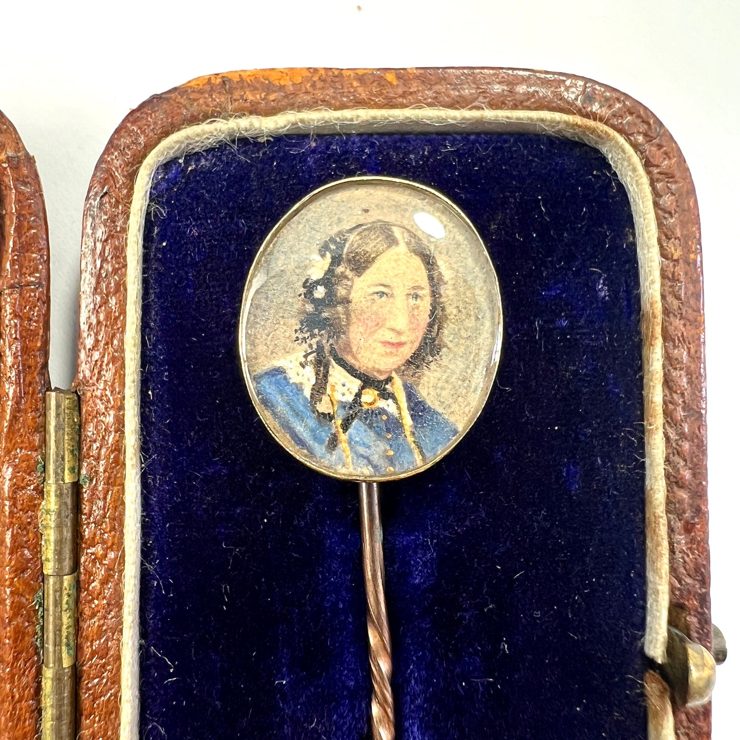 Antique Gold Miniature Portrait of a Regency Lady Stick Pin