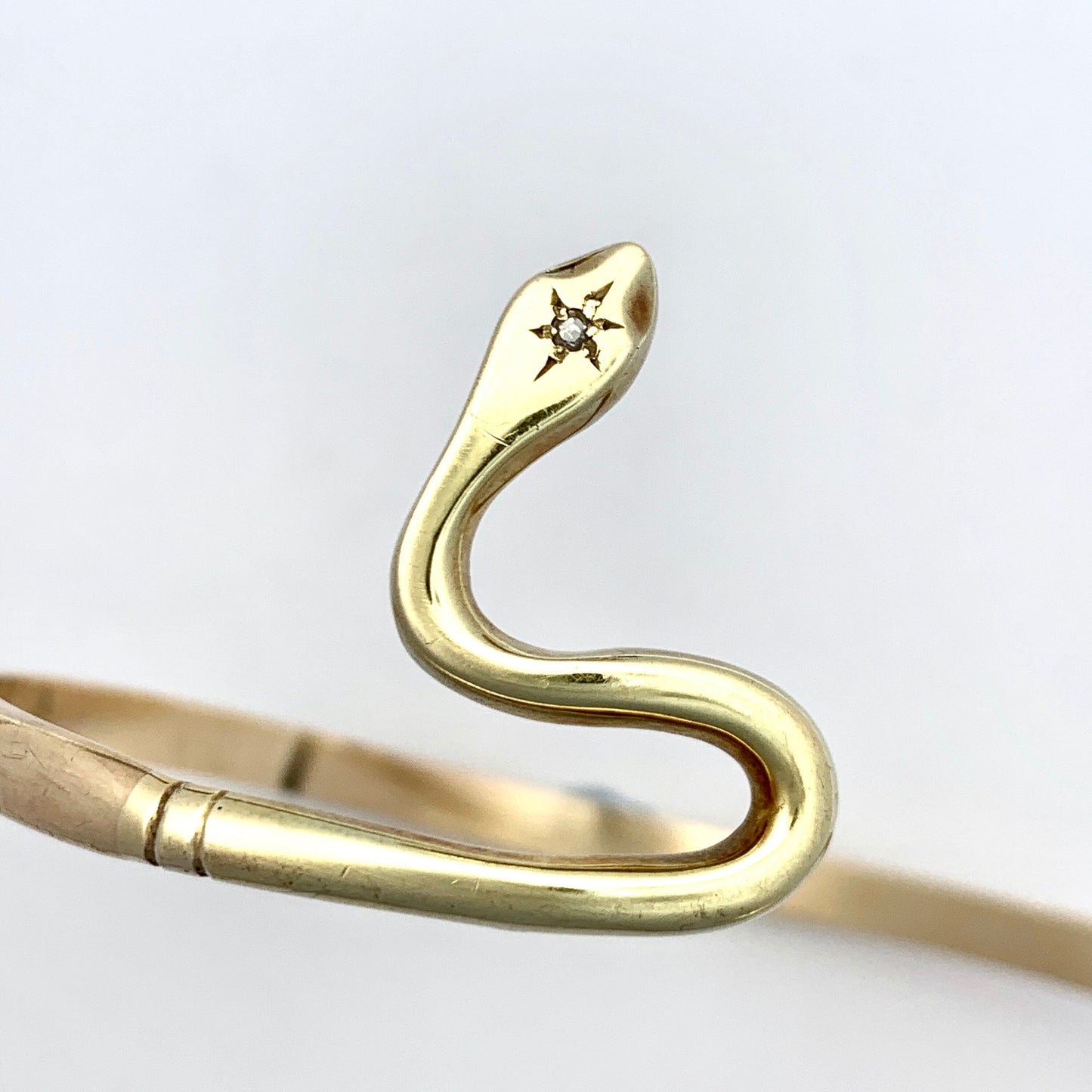 Vintage Diamond-set Solid Gold Snake Slave Bangle