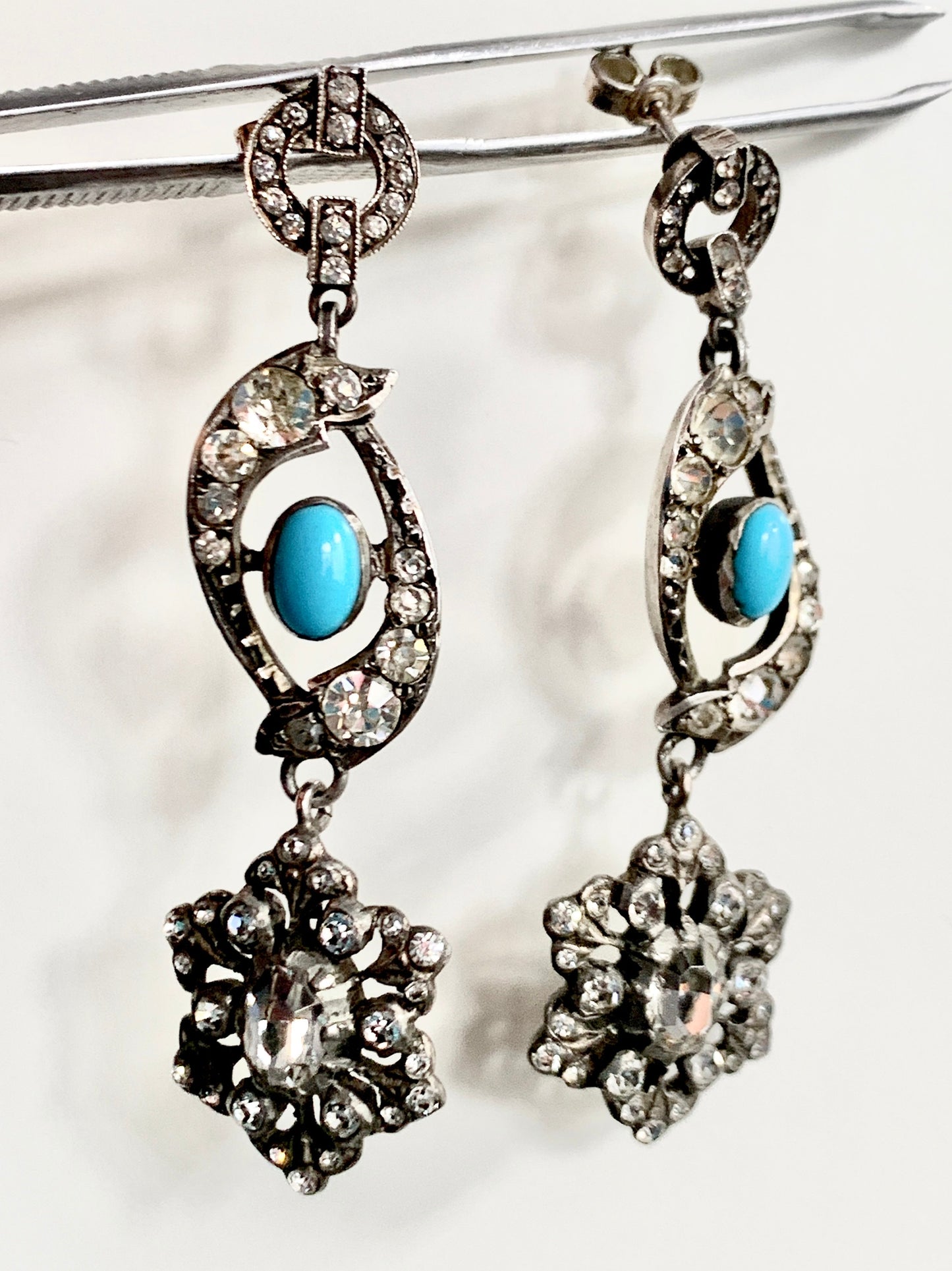 Victorian Silver Paste Turquoise Chandelier Earrings