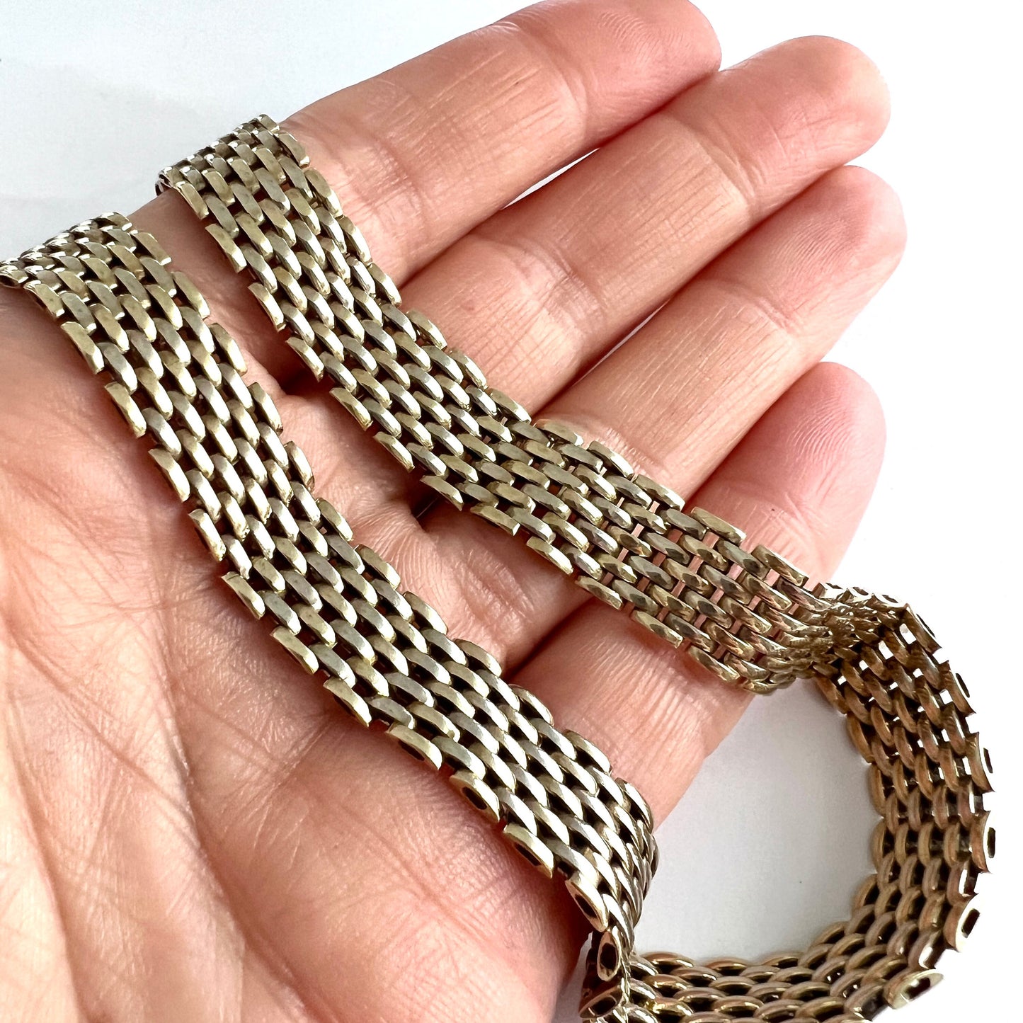 Vintage 9CT Gold Woven Panther Link Collar Necklace