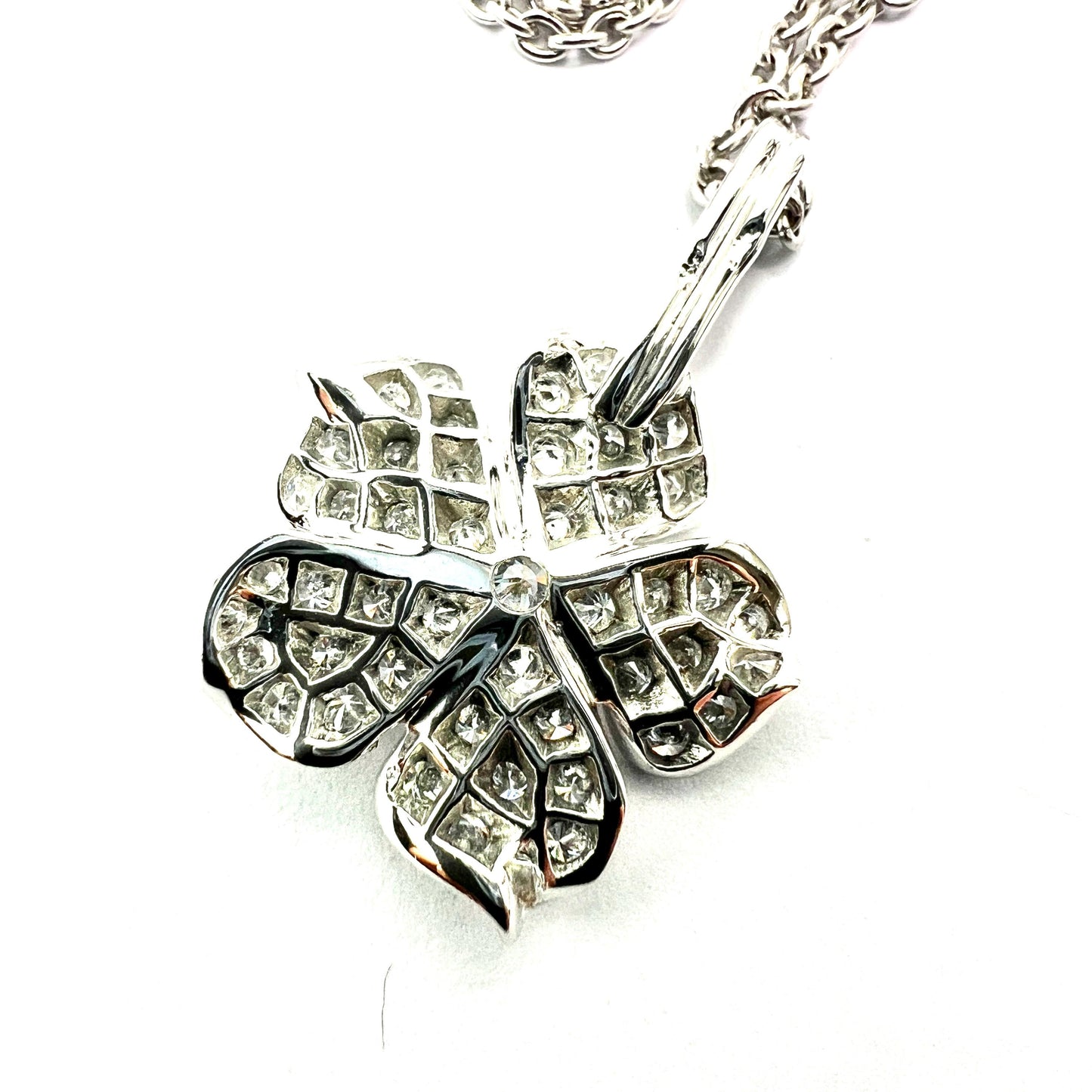 Vintage French Diamond 18CT White Gold Flower Necklace