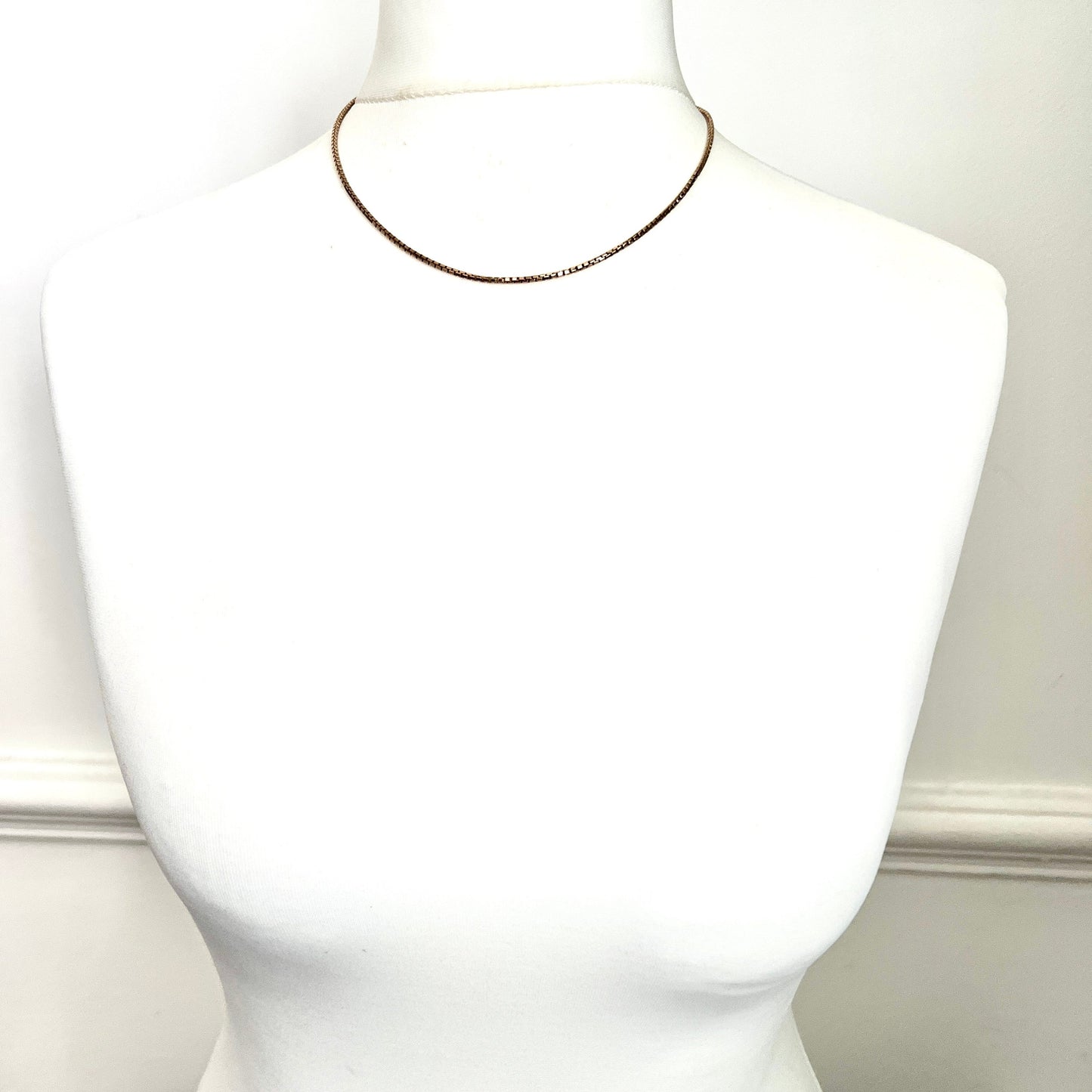 Vintage 9CT Gold Mirror Box Chain Necklace • 9.4g