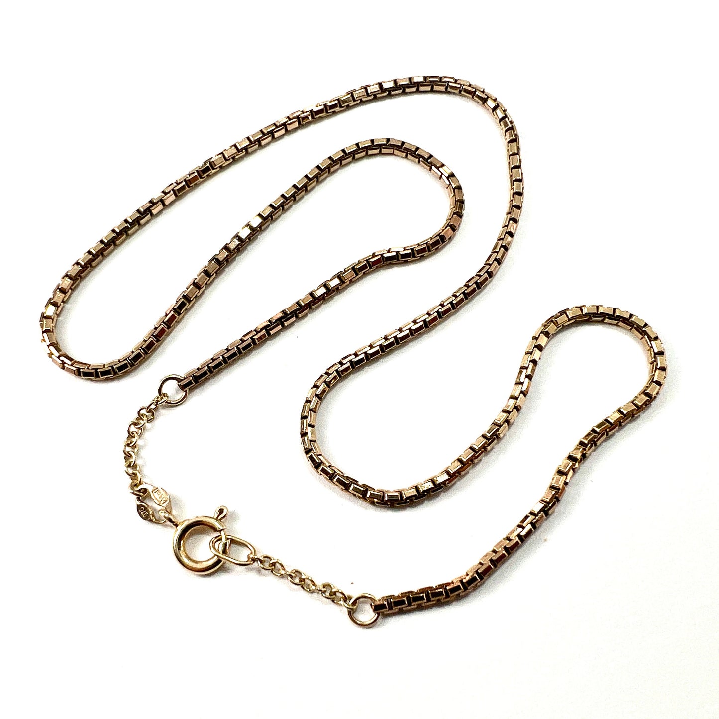 Vintage 9CT Gold Mirror Box Chain Necklace • 9.4g