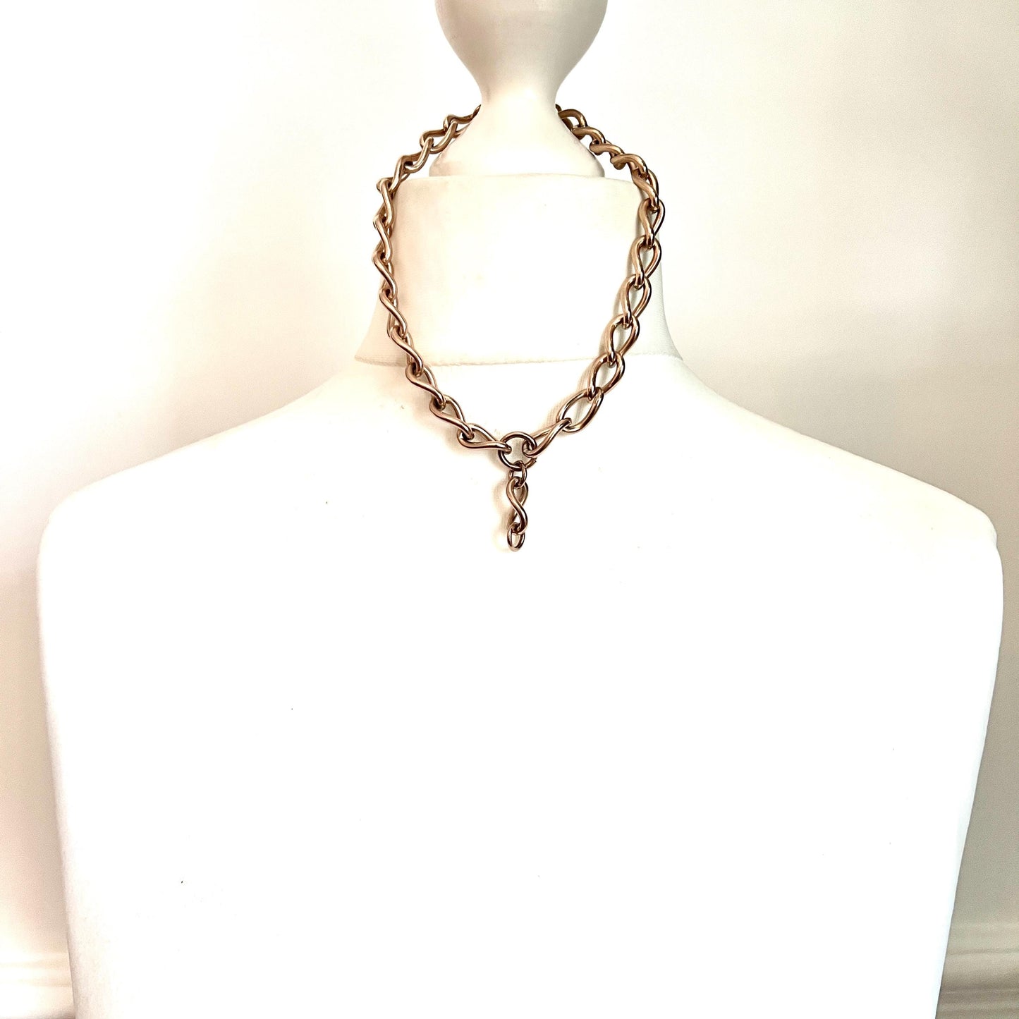 Chunky Antique Victorian Rolled Gold Albert Necklace Chain with Dog Clip