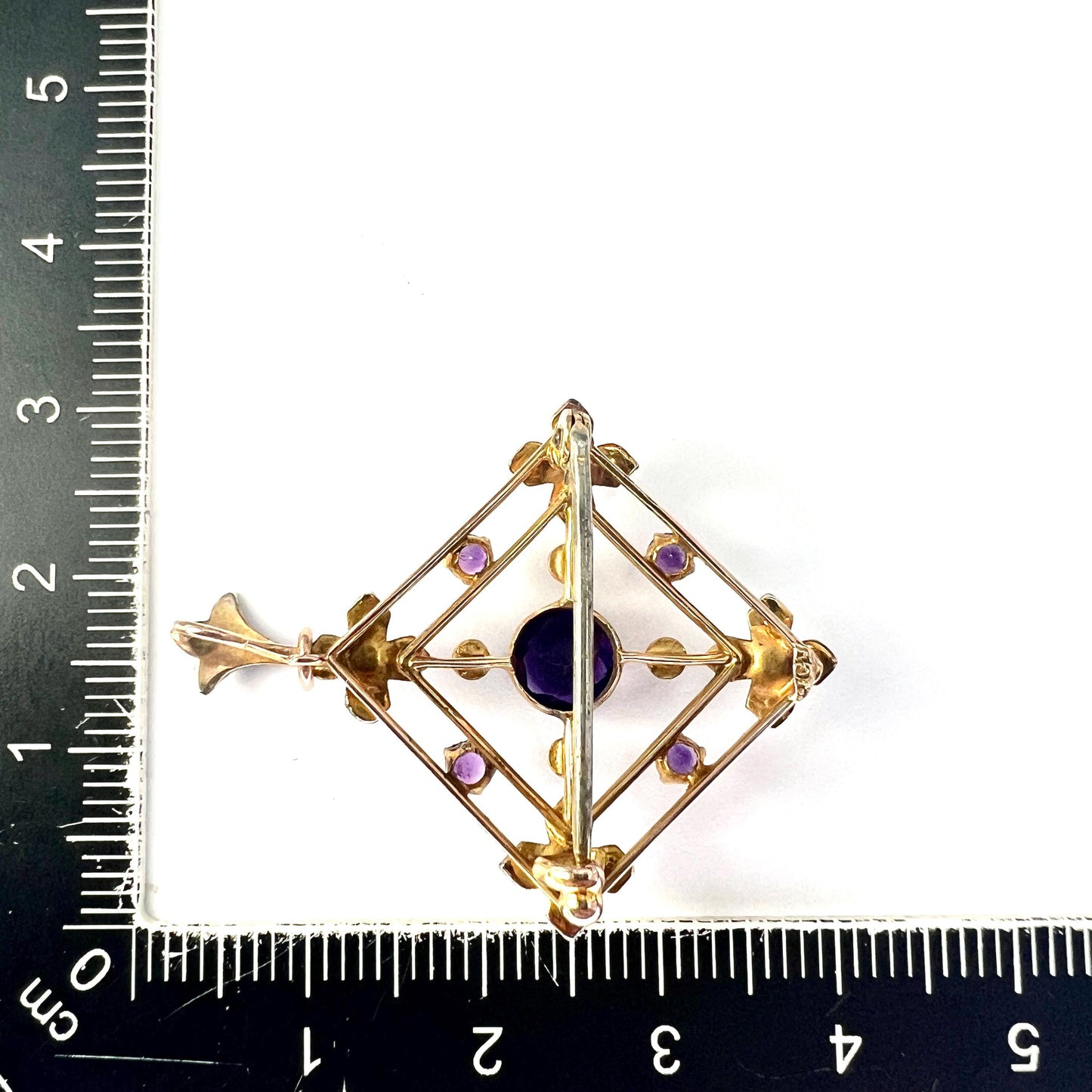 Edwardian 9CT Gold Amethyst Pearl Lavalier Pendant