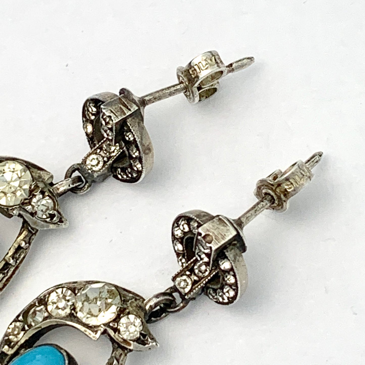 Victorian Silver Paste Turquoise Chandelier Earrings