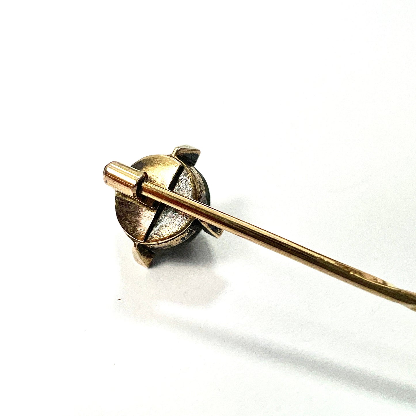 Victorian 9CT Gold Rose Cut Diamond Green Stone Stick Pin