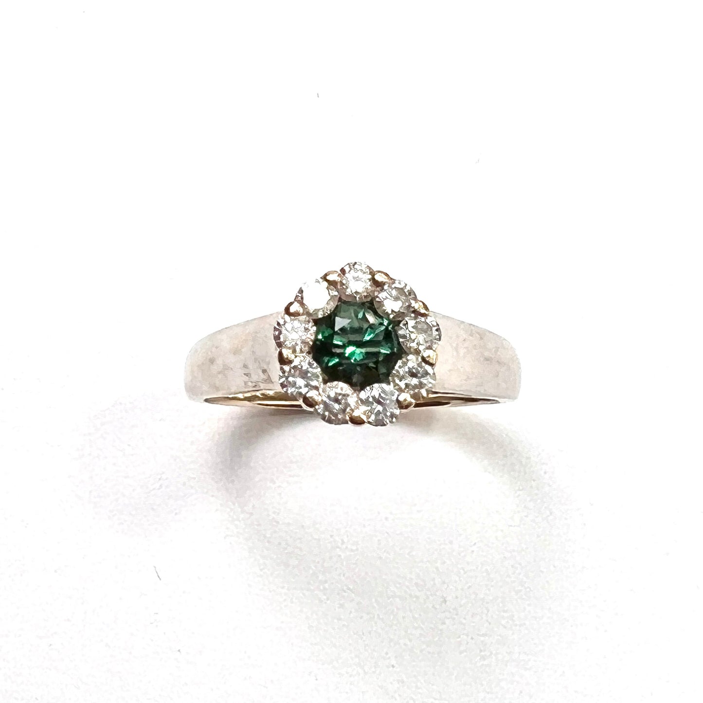 Vintage 18CT White Gold Fancy Blue and White Diamond Halo Ring