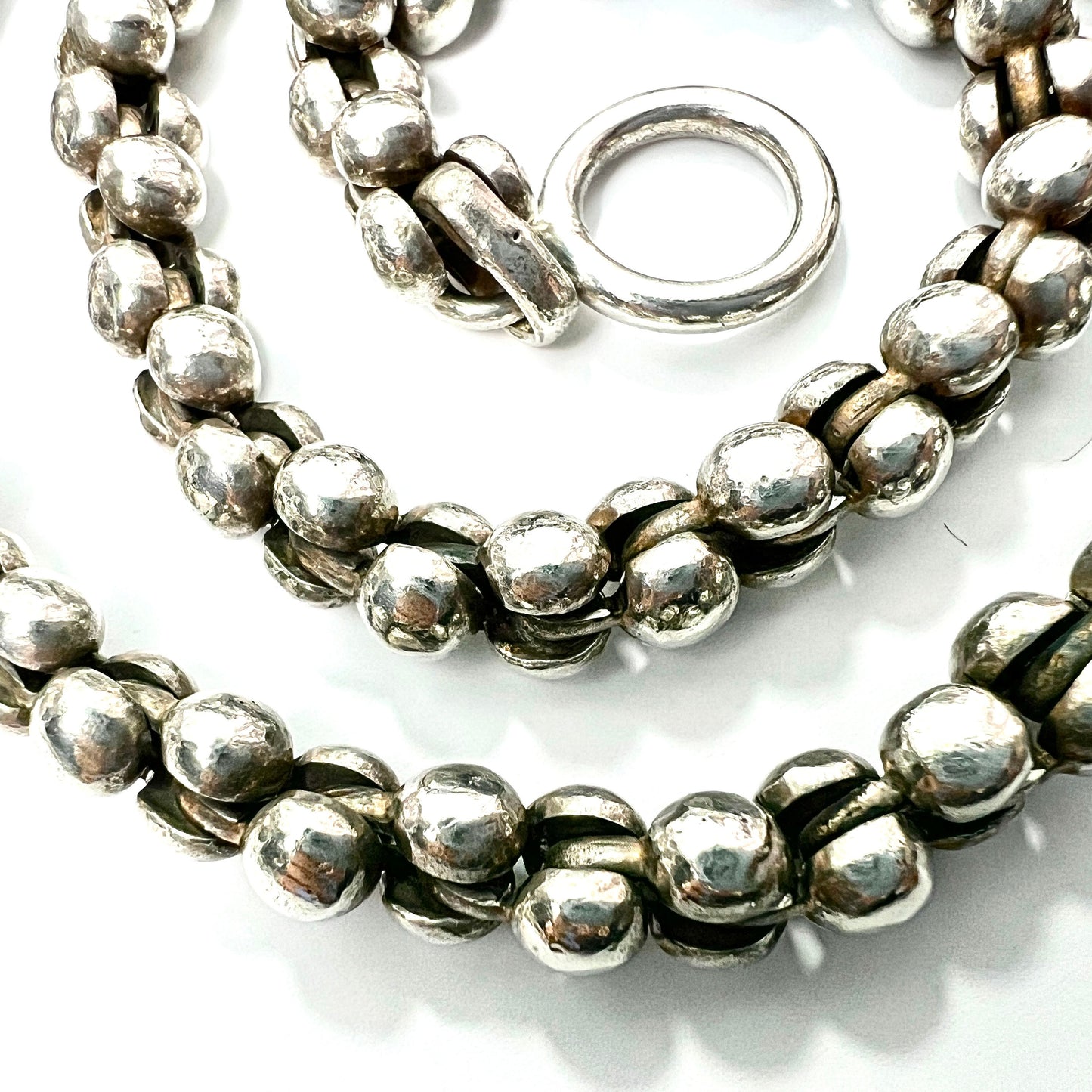 Long Heavy Vintage Sterling Silver Rope Chain Necklace with Toggle Clasp