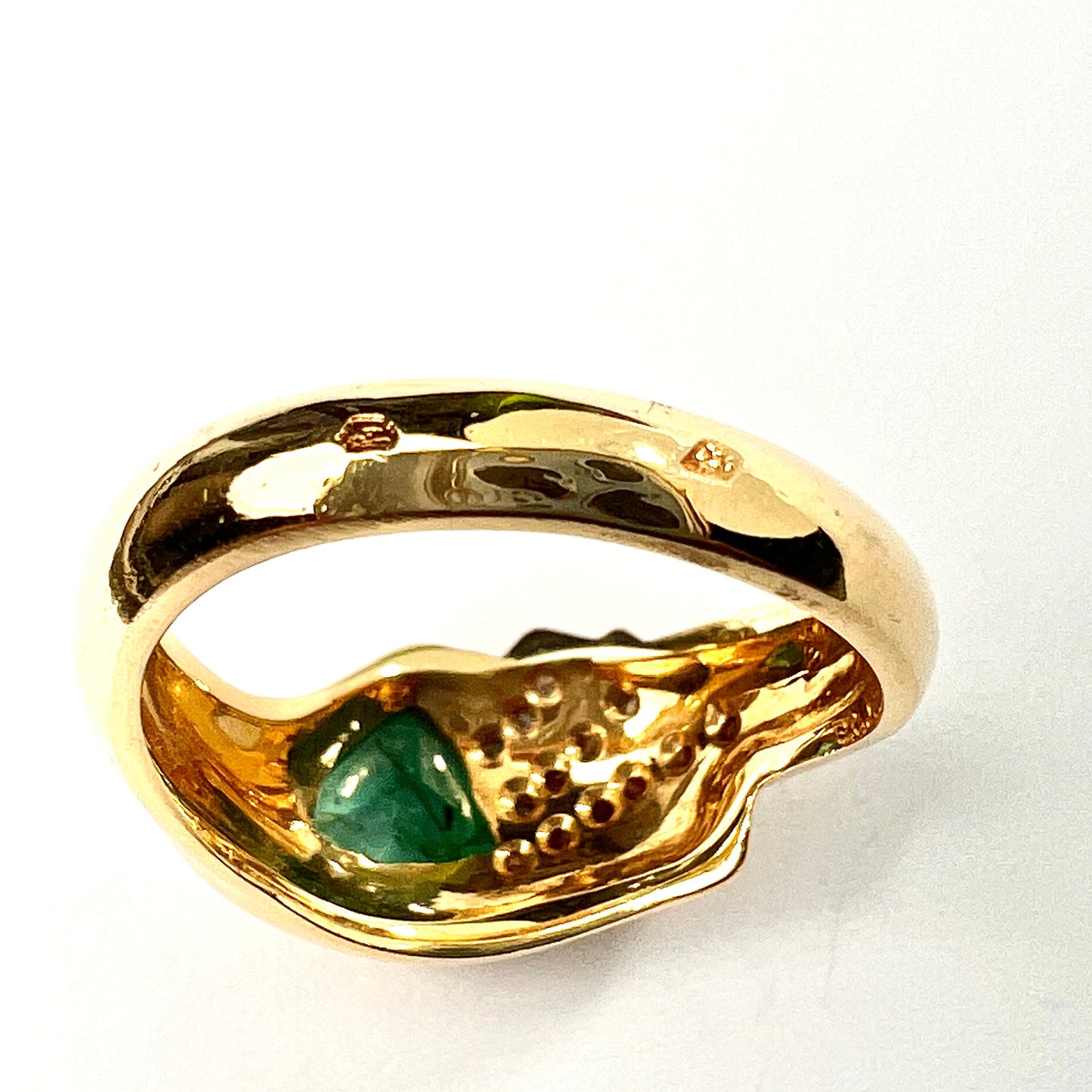 Vintage French 18CT Gold Trillion Emerald and Diamond Ring