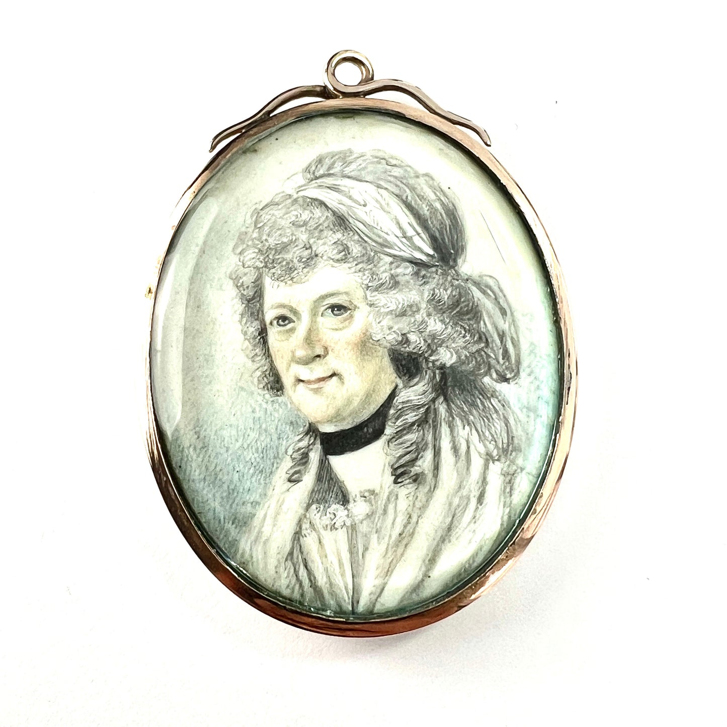 Large Regency/Victorian Lady Handpainted Miniature Pendant
