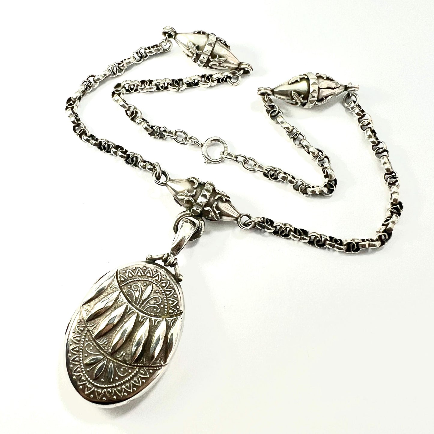 Edwardian Silver Photograph Locket Pendant Necklace