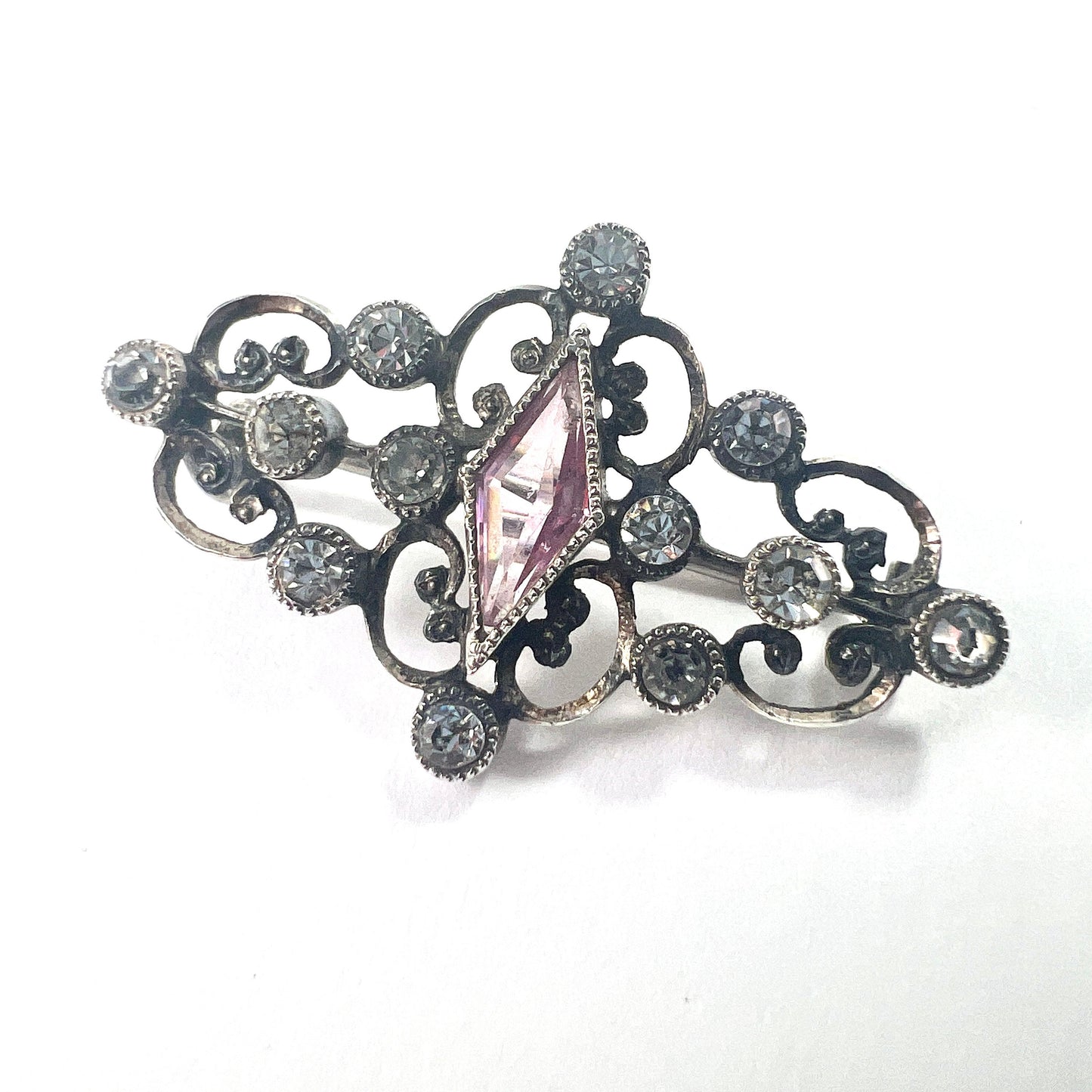 Victorian Austro Hungarian Silver Pink Diamond Paste Brooch