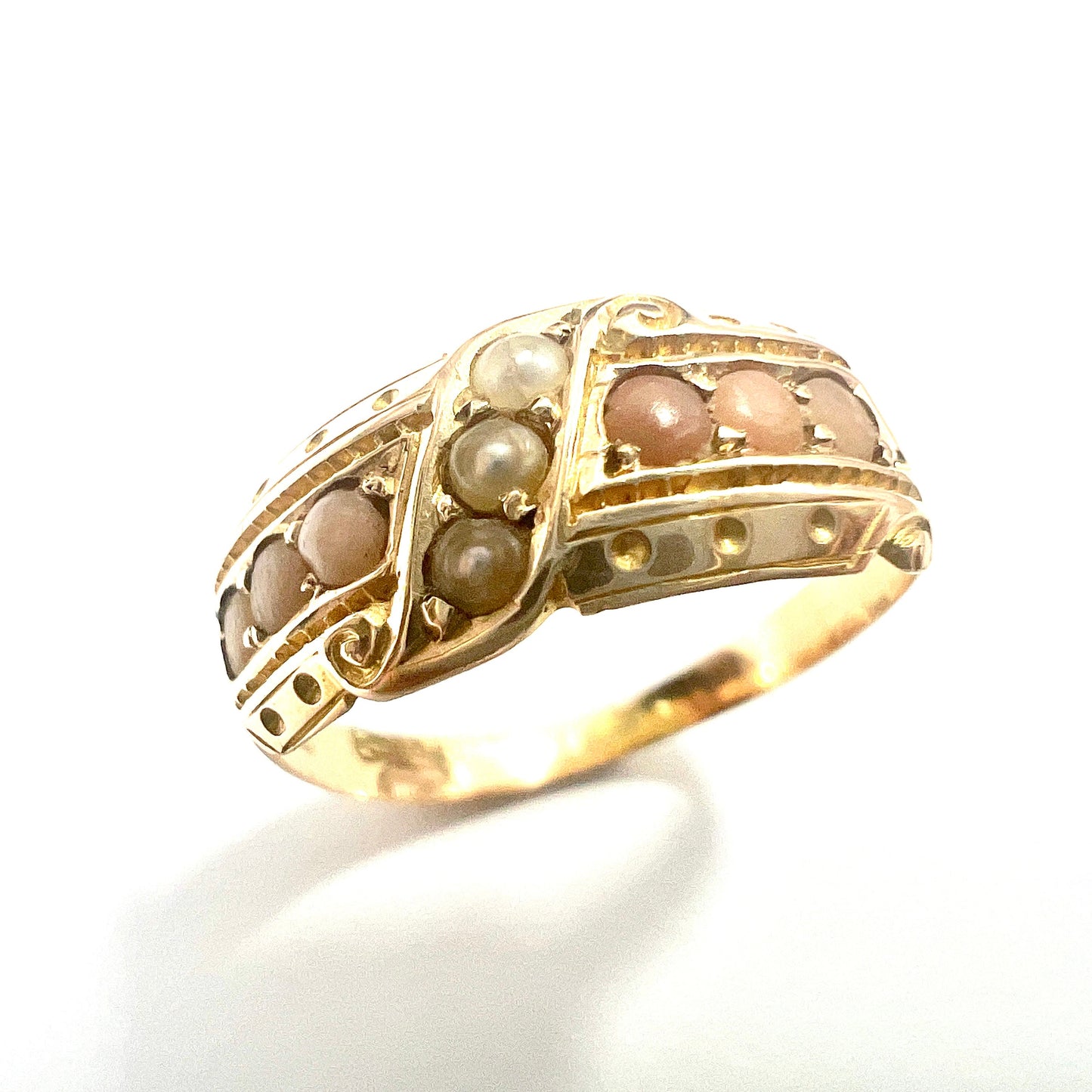 Victorian 15CT Gold Coral Seed Pearl Ring