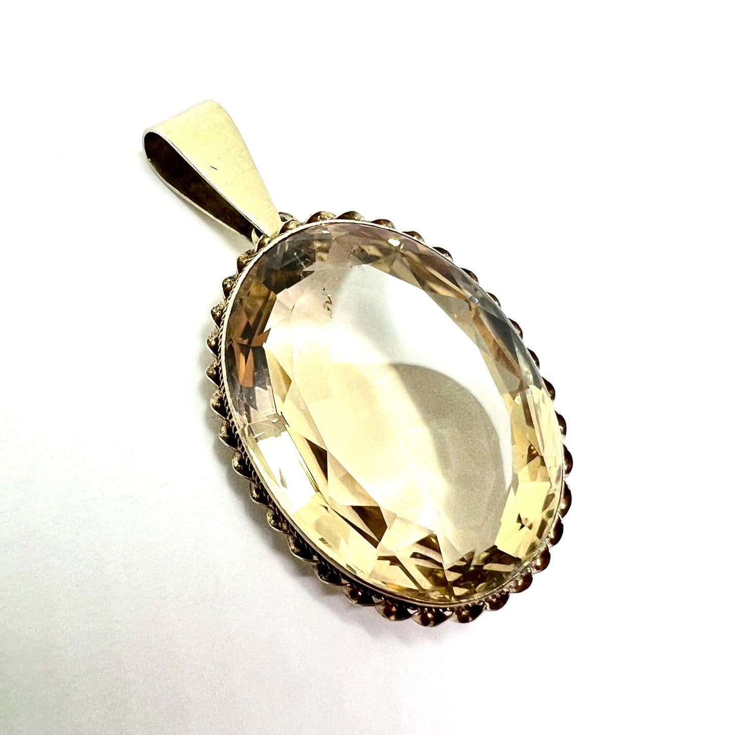 Large Vintage Citrine Silver Gilt Pendant