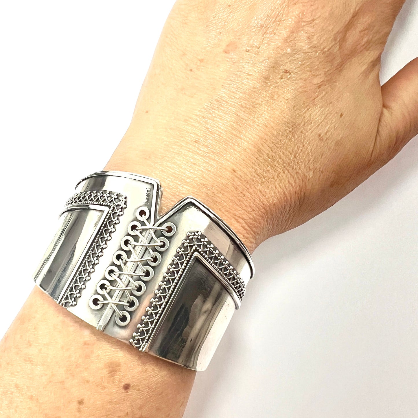 Rare Victorian Sterling Silver Corset Bangle