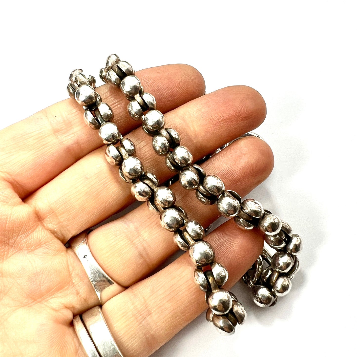 Long Heavy Vintage Sterling Silver Rope Chain Necklace with Toggle Clasp
