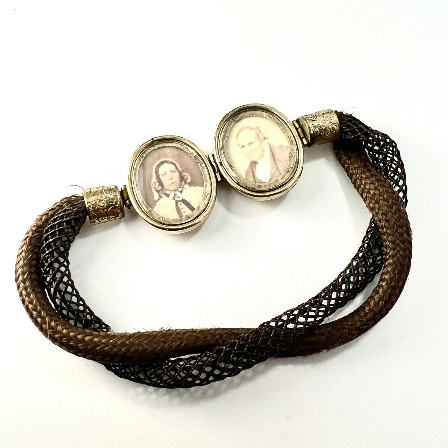 Victorian Double Portrait Woven Hair Memorial Bracelet