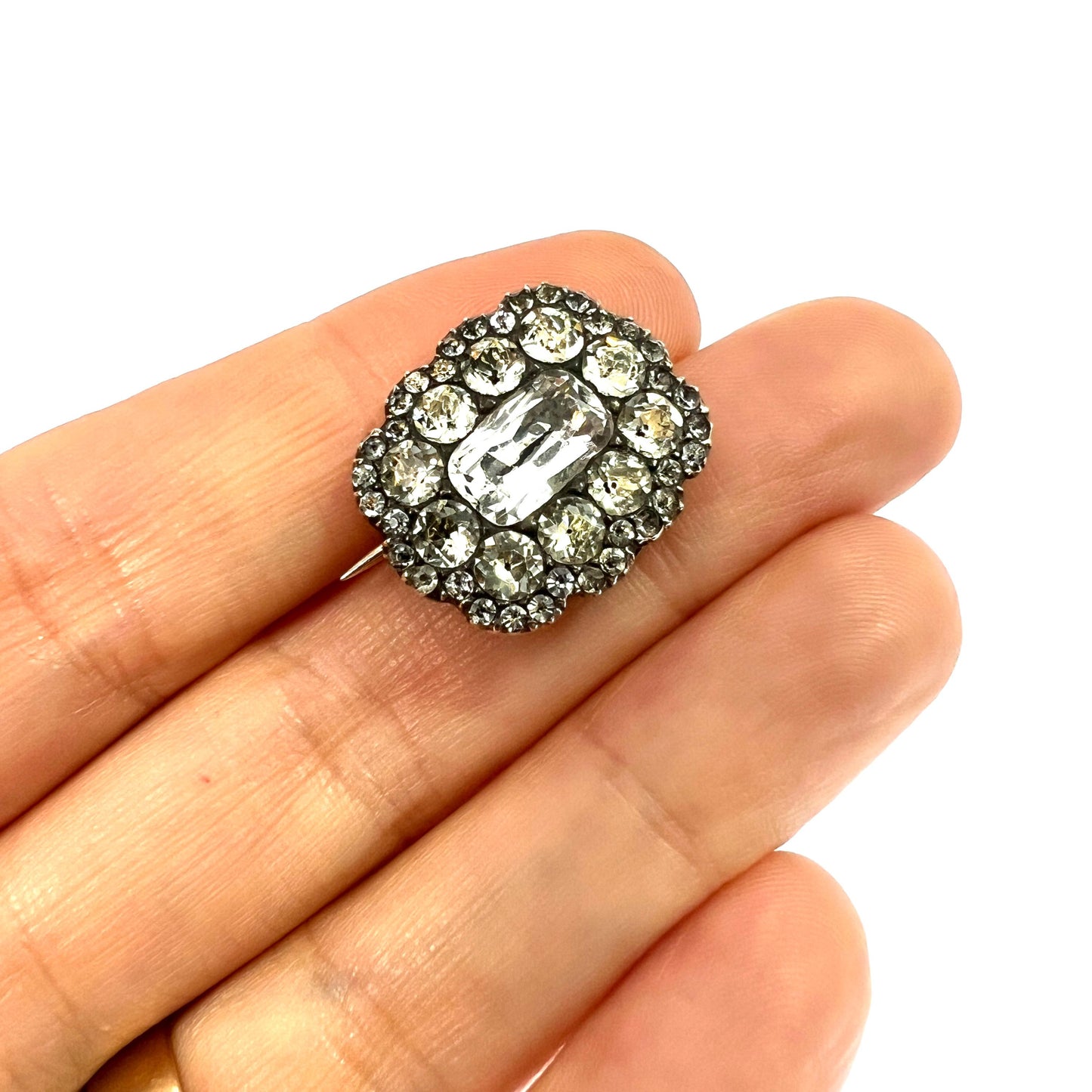 Georgian Silver Black Dot Paste Cluster Brooch