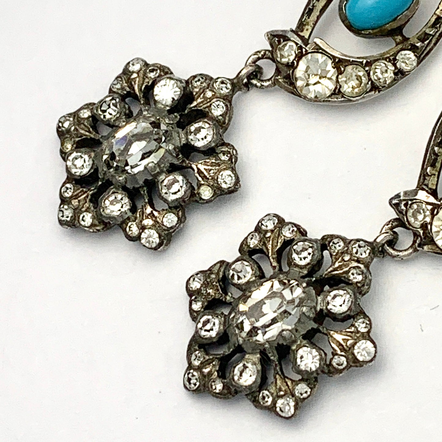 Victorian Silver Paste Turquoise Chandelier Earrings
