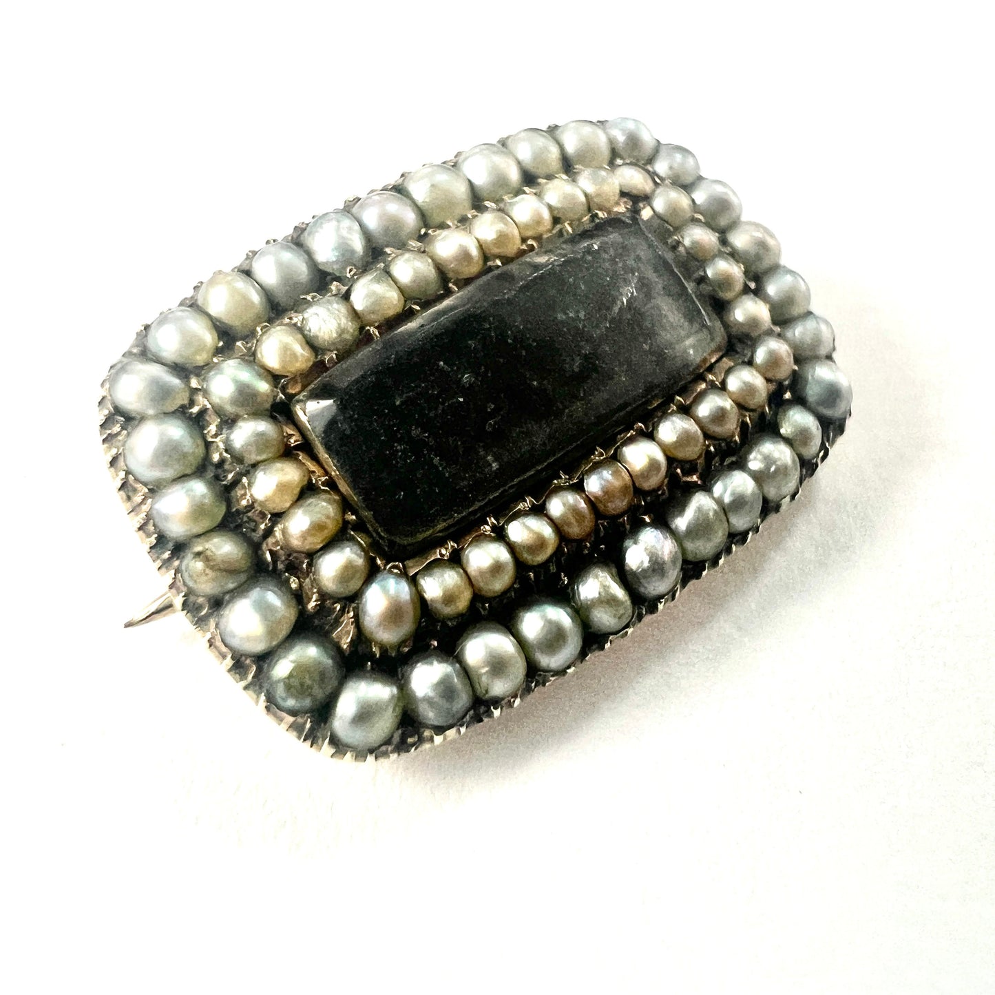 Georgian 9CT Gold Natural Pearl Hair Mourning Brooch Pendant