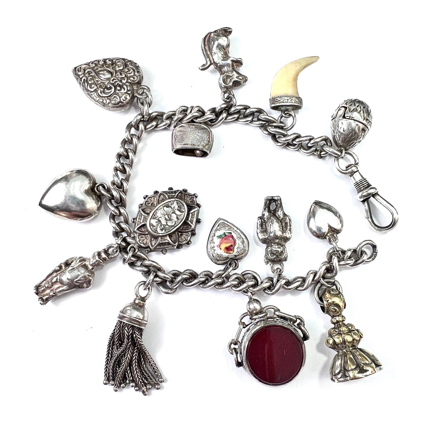 Victorian Silver Hearts and Fobs Charm Bracelet