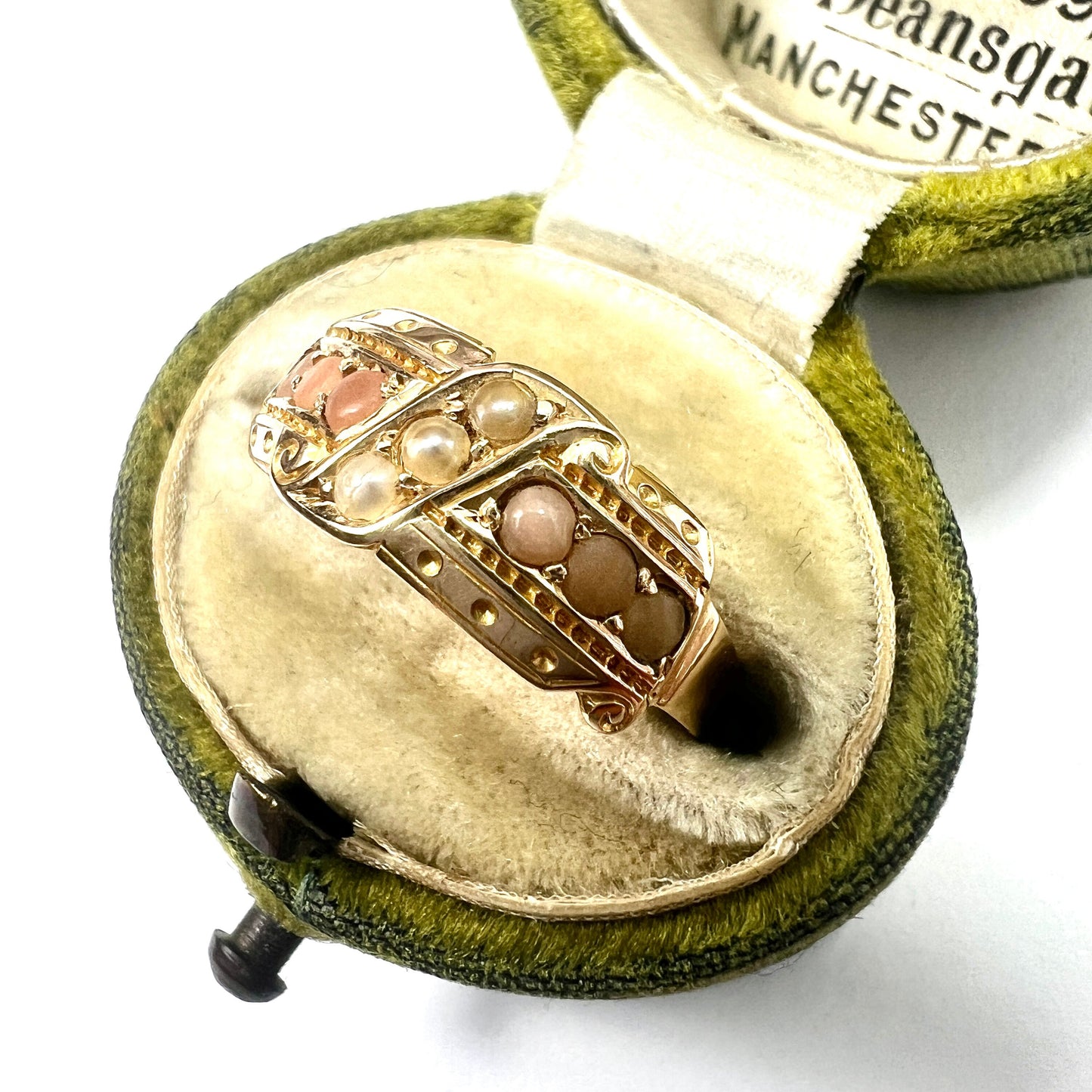 Victorian 15CT Gold Coral Seed Pearl Ring