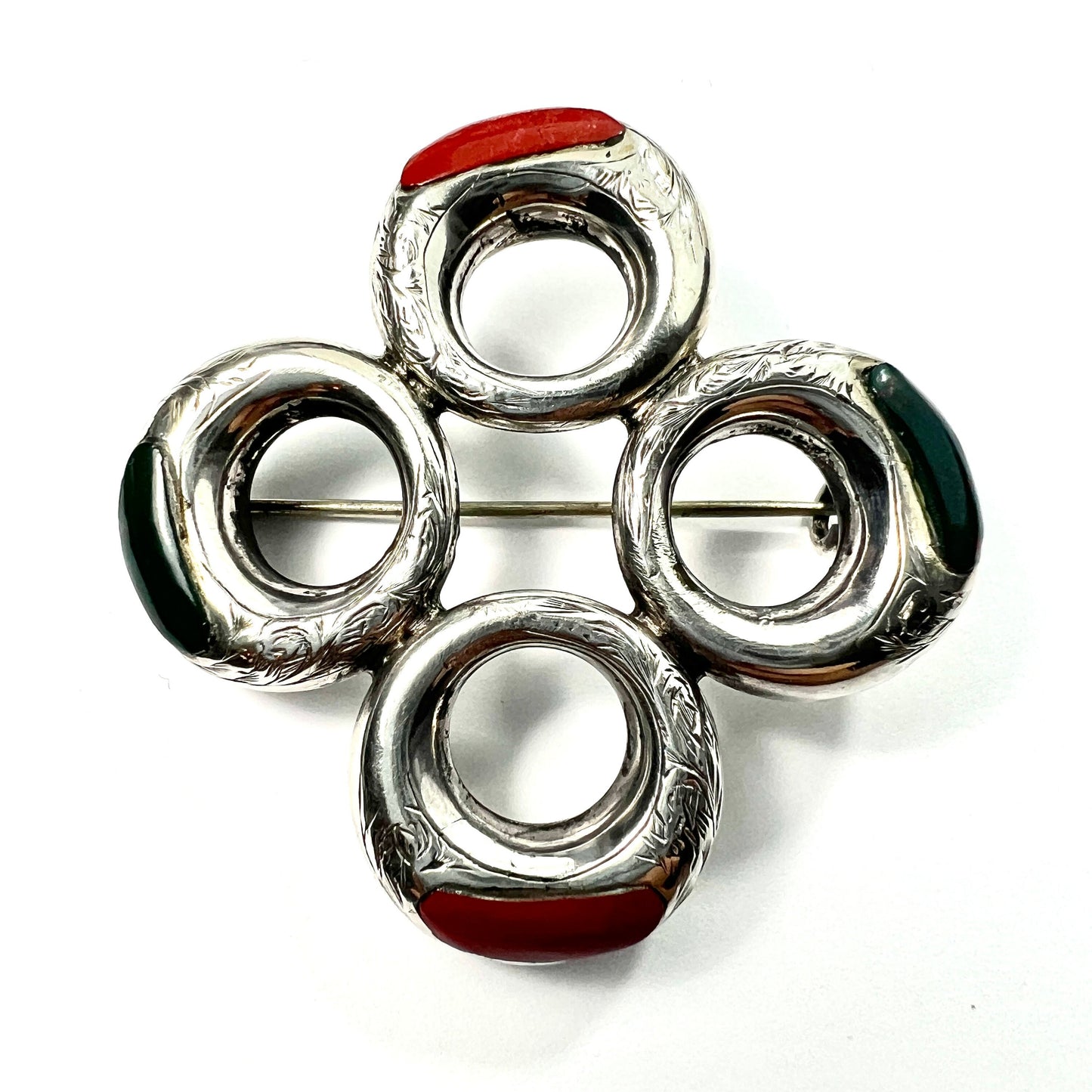 Victorian Scottish Agate Silver Circles Brooch