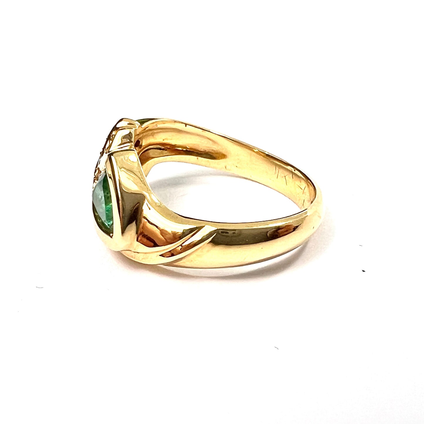 Vintage French 18CT Gold Trillion Emerald and Diamond Ring
