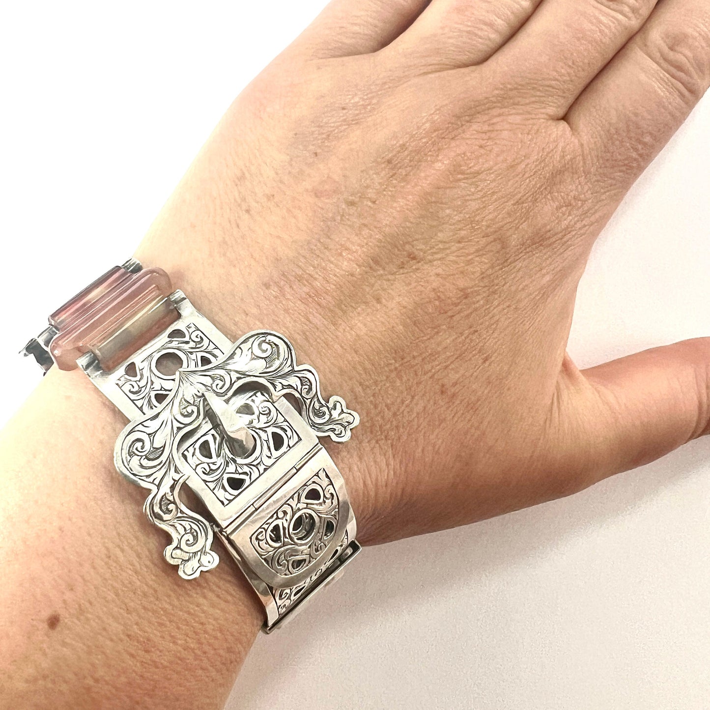 Victorian Scottish Agate Sterling Silver Buckle Bracelet