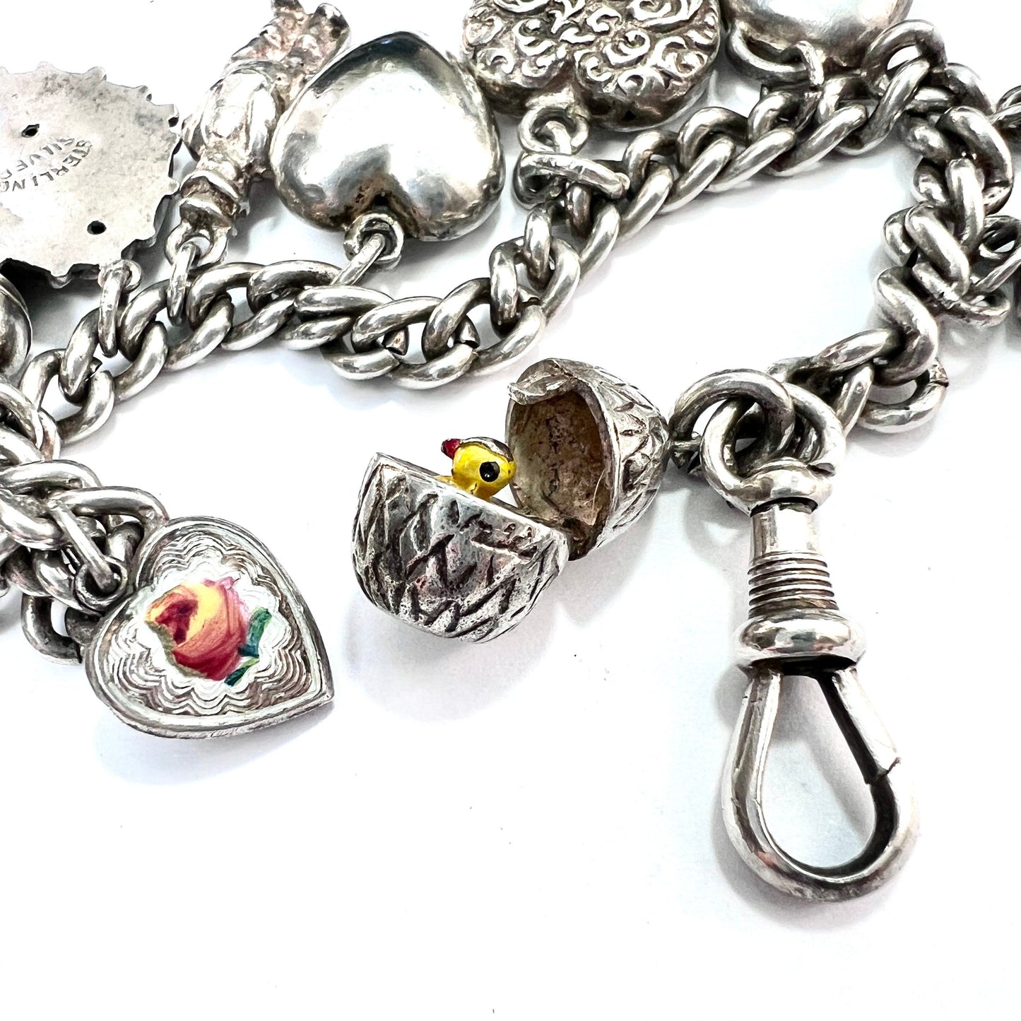 Victorian Silver Hearts and Fobs Charm Bracelet
