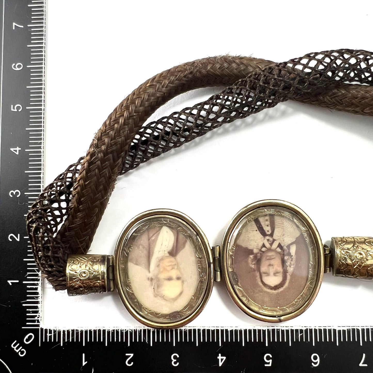 Victorian Double Portrait Woven Hair Memorial Bracelet