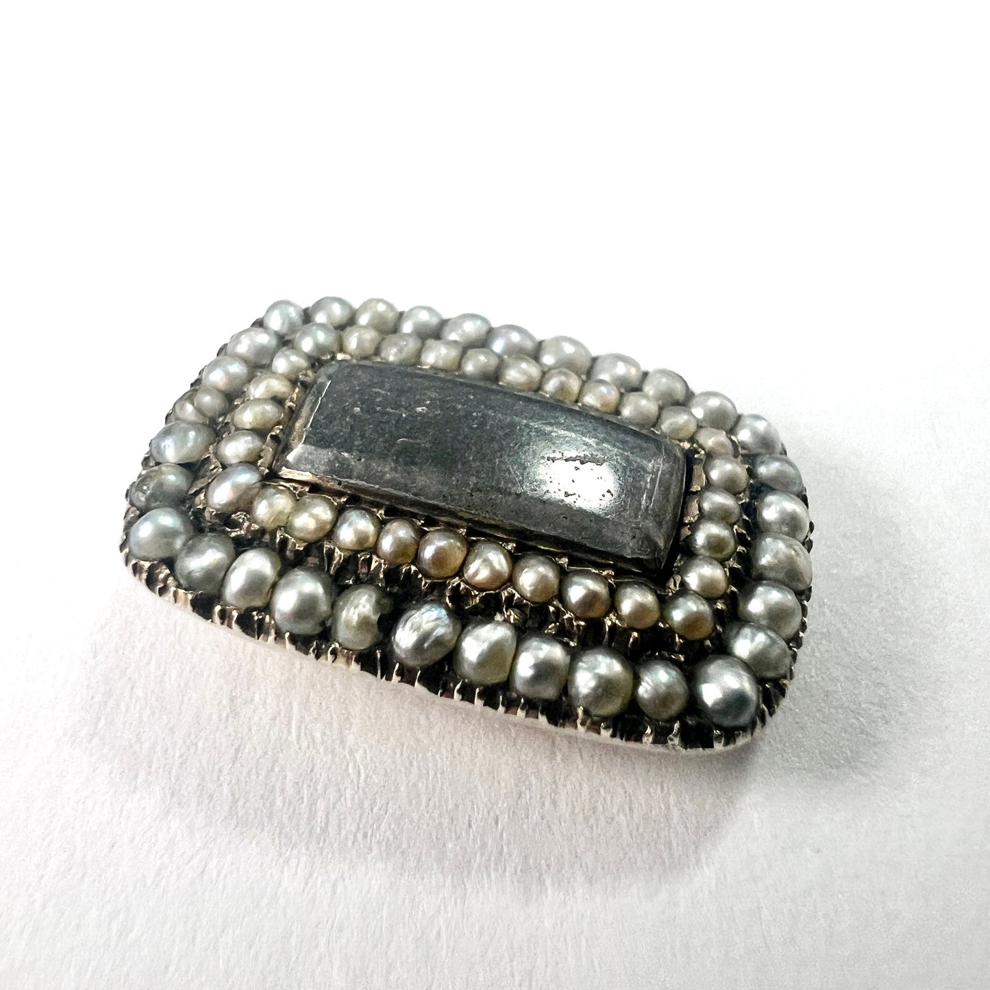 Georgian 9CT Gold Natural Pearl Hair Mourning Brooch Pendant