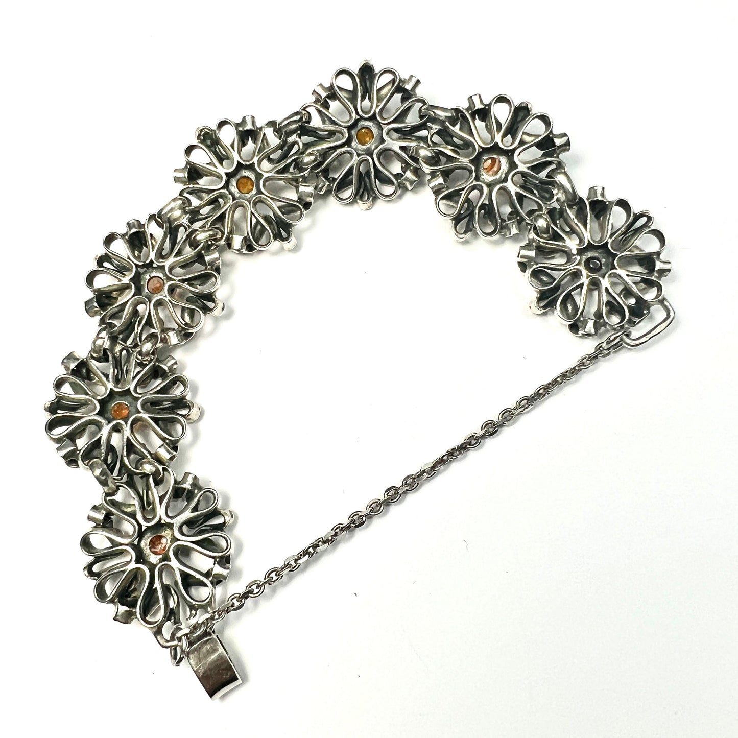 Vintage Modernist Silver Amber Bracelet