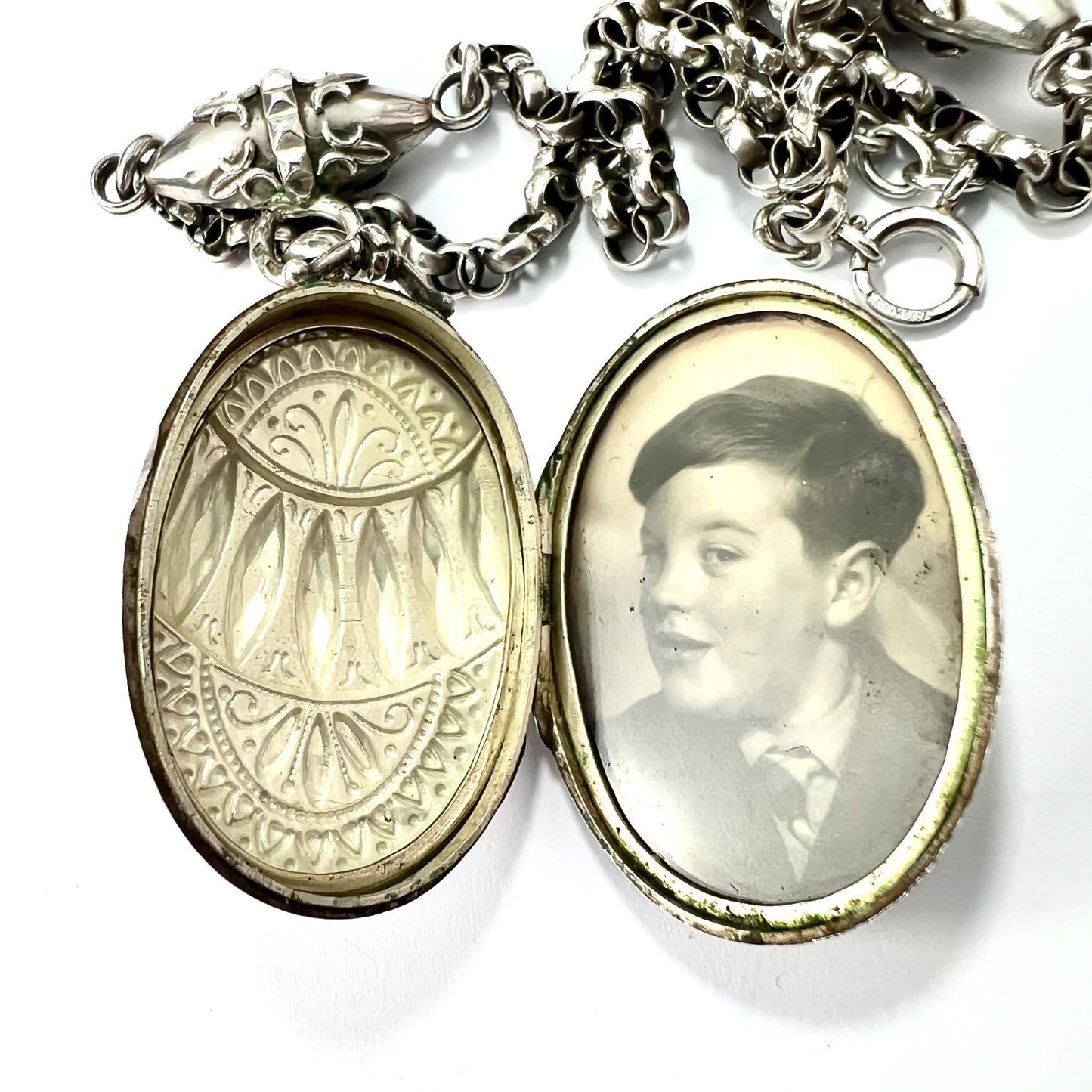 Edwardian Silver Photograph Locket Pendant Necklace