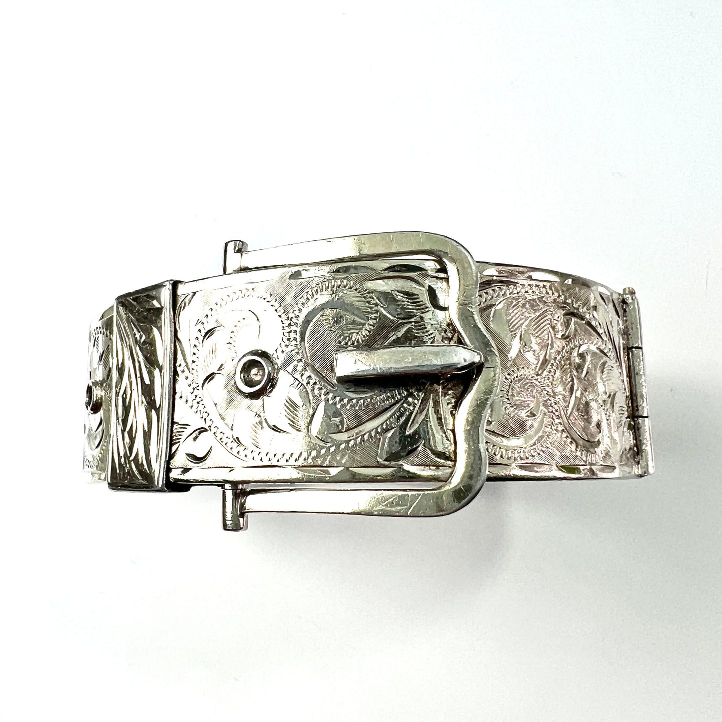 Vintage Silver Gilt Belt Buckle Cuff Bangle