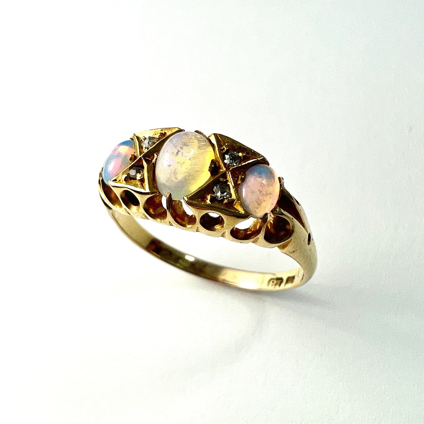 Victorian 18CT Gold Opal and Diamond Ring