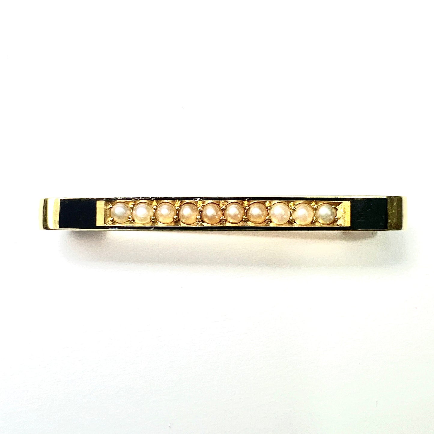 Edwardian 15CT Gold Pearl Enamel Bar Brooch