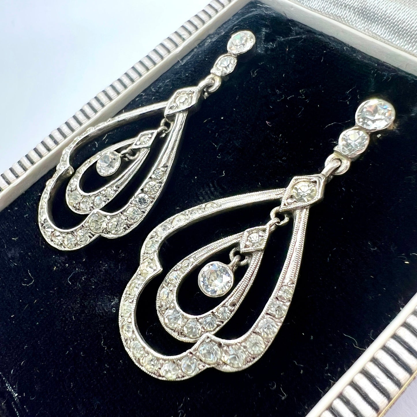 Art Deco Silver and Gold Paste Chandelier Earrings