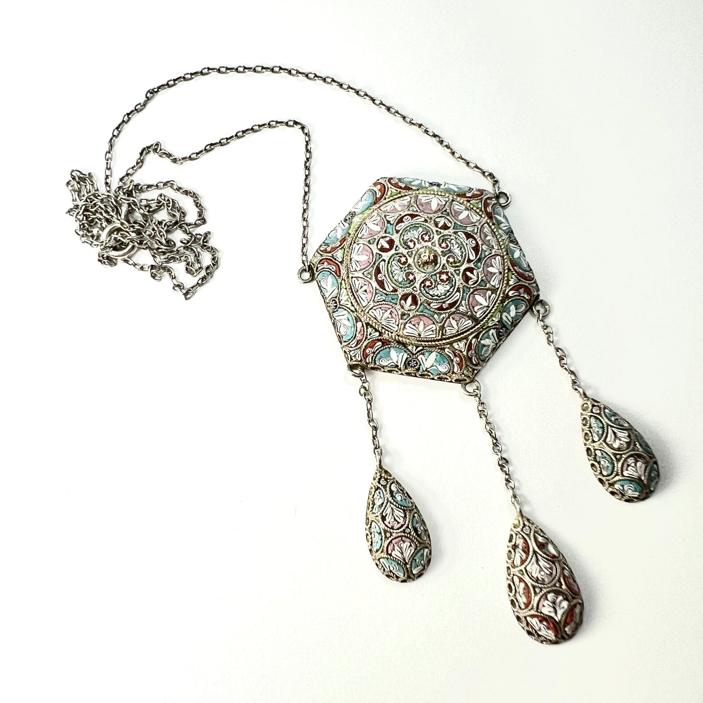 Victorian Italian Micro Mosaic Silver Girandole Necklace