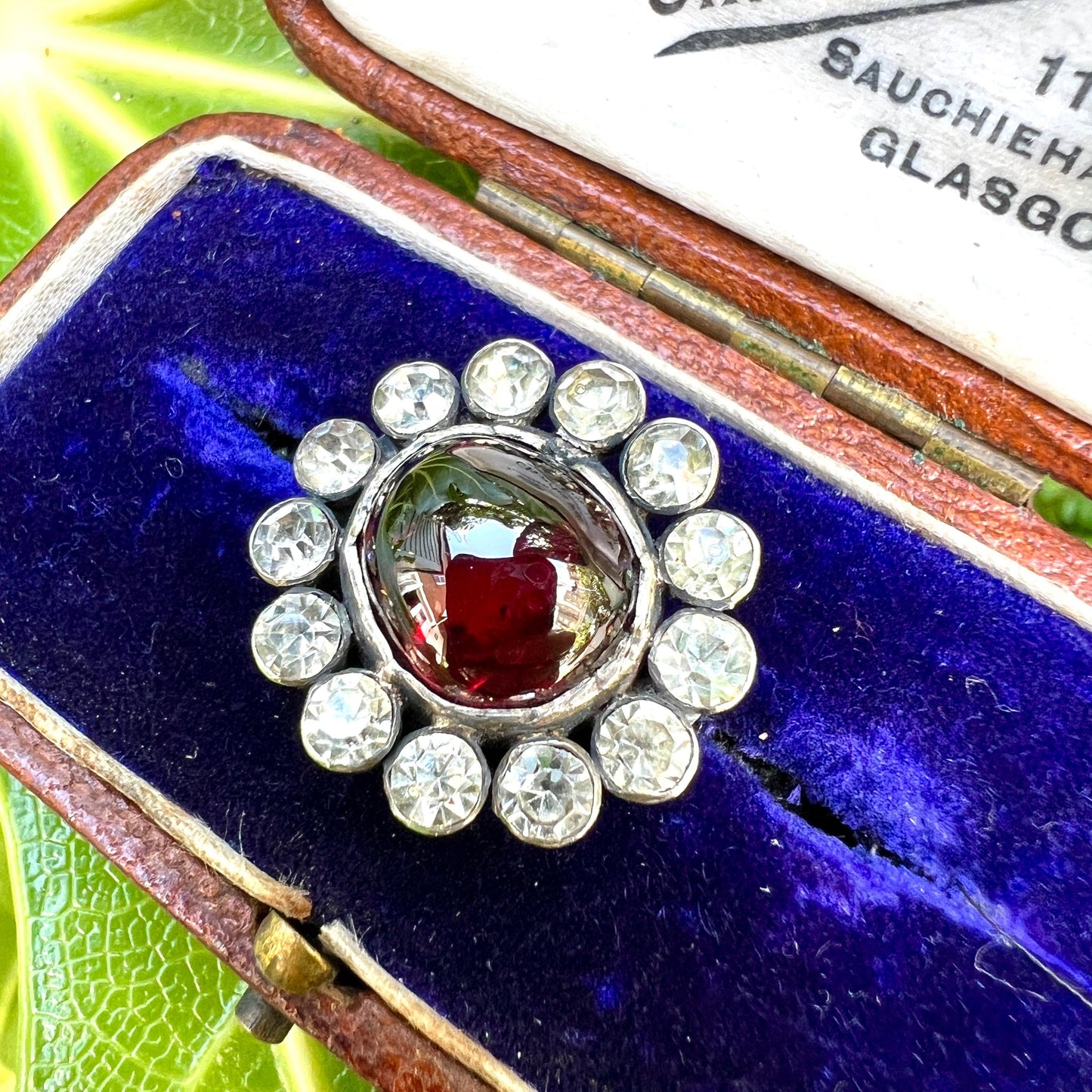 Georgian Silver Garnet Carbuncle Paste Cluster Brooch