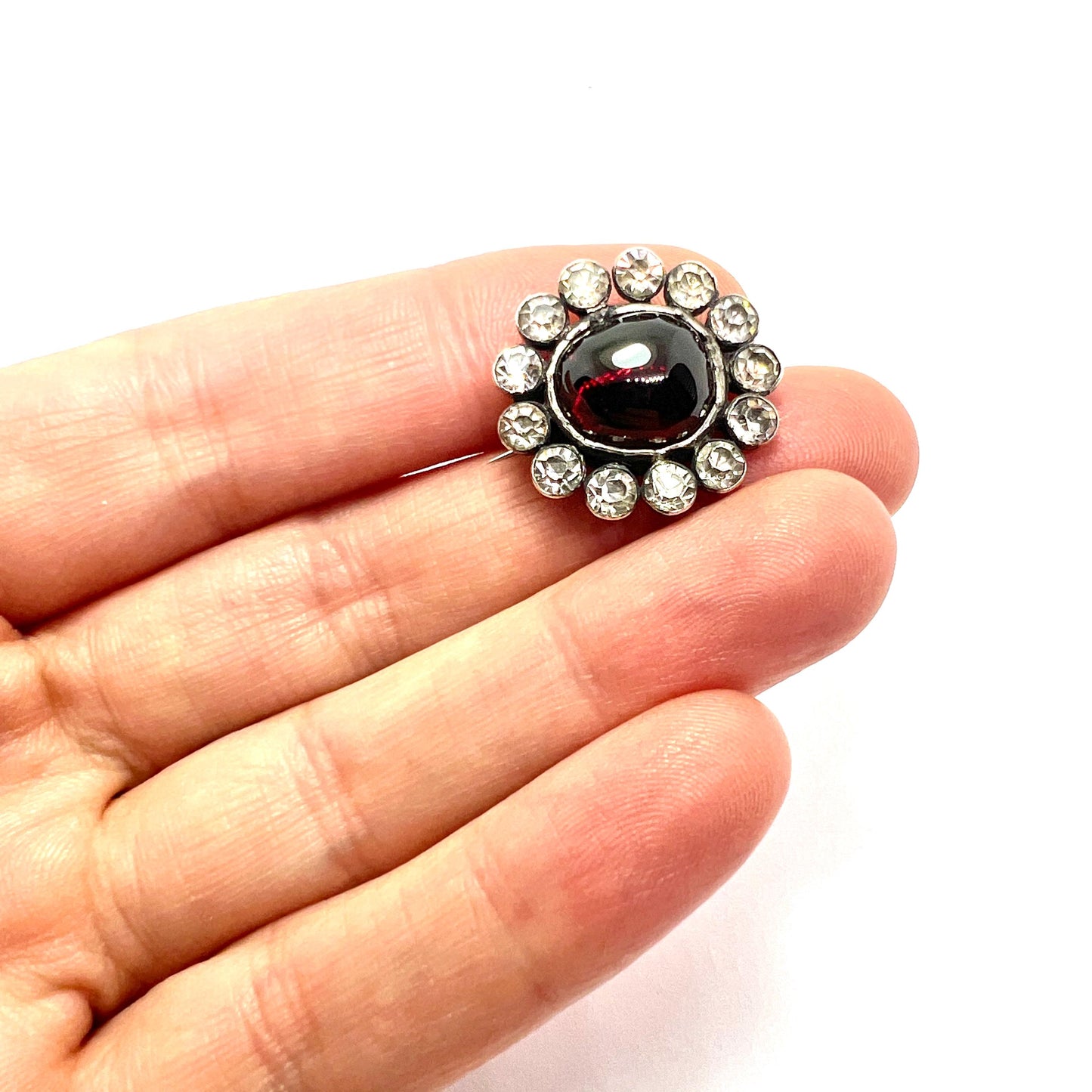 Georgian Silver Garnet Carbuncle Paste Cluster Brooch