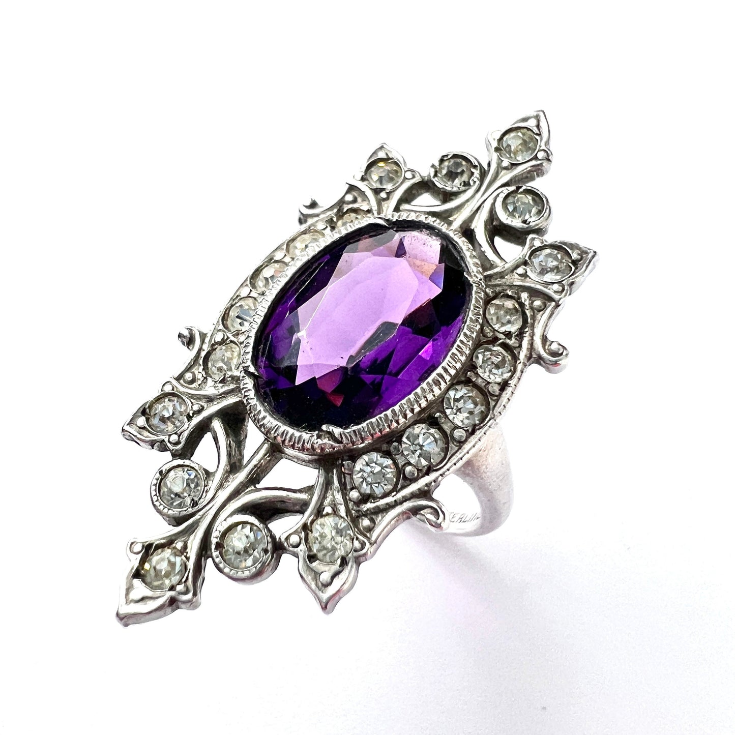 Victorian Silver Amethyst Paste Cocktail Ring