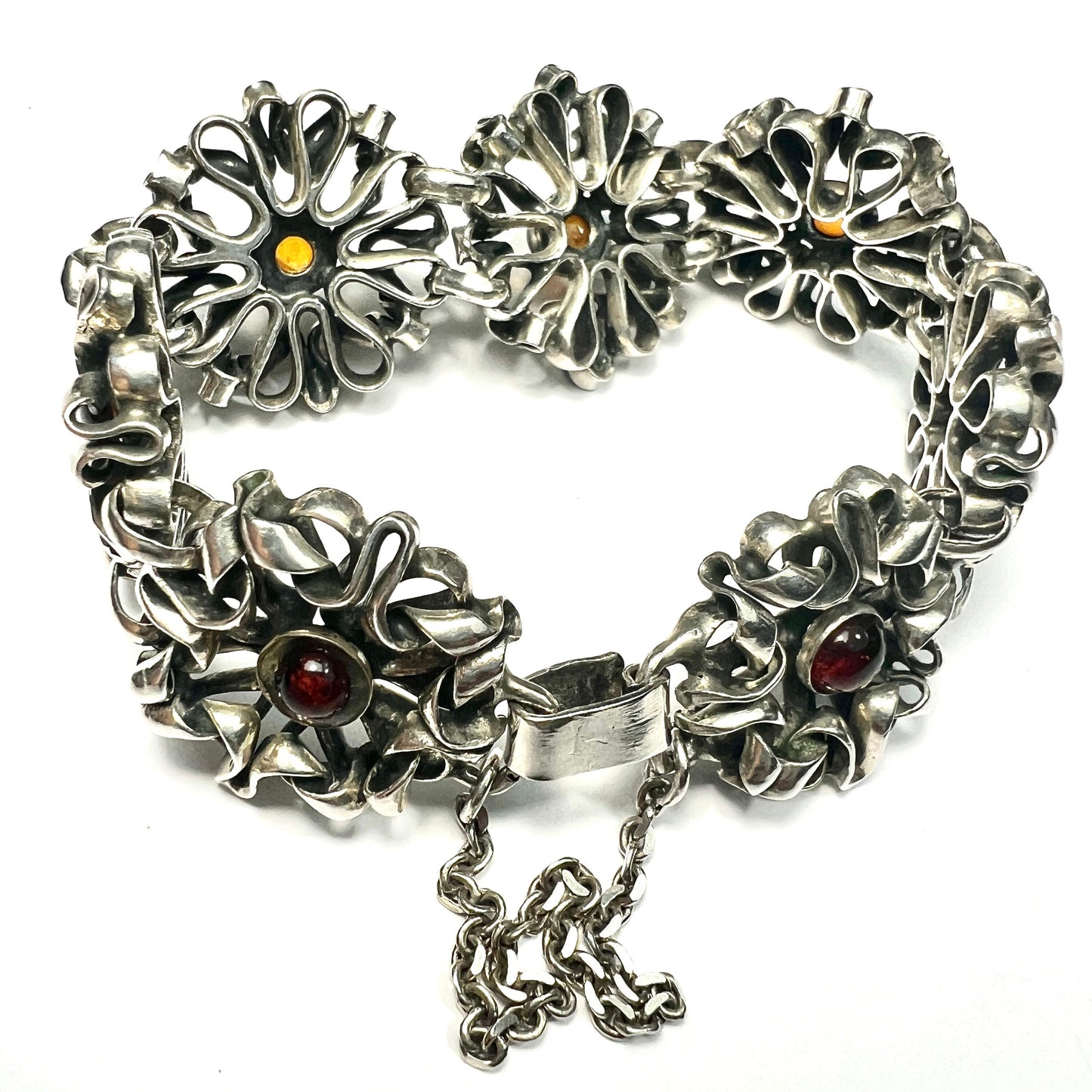 Vintage Modernist Silver Amber Bracelet